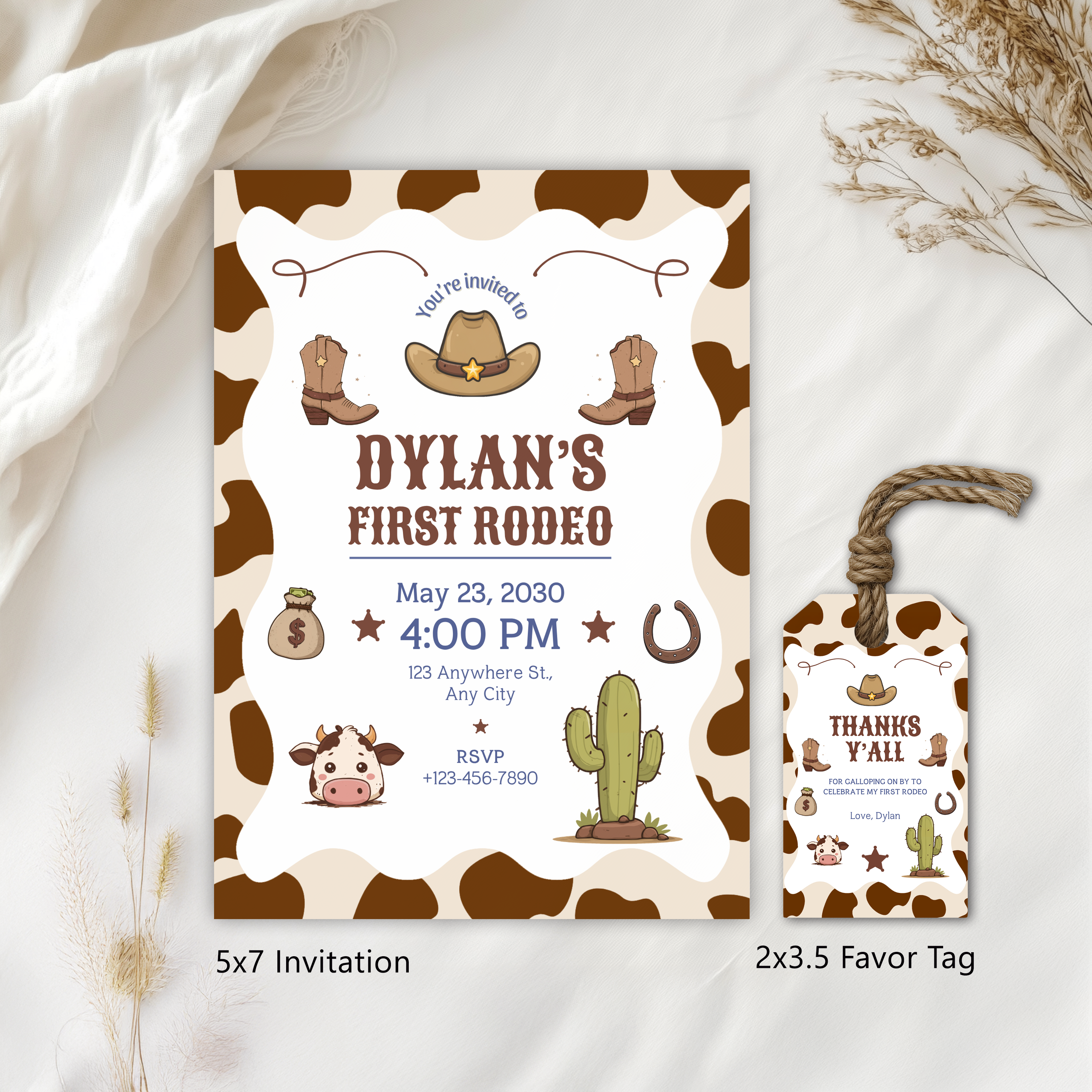 EDITABLE Cowboy First Rodeo Birthday Invitation, Cowboy Invite, Cowboy First Rodeo Birthday, Cowboy First Rodeo Party, Canva Template 8539