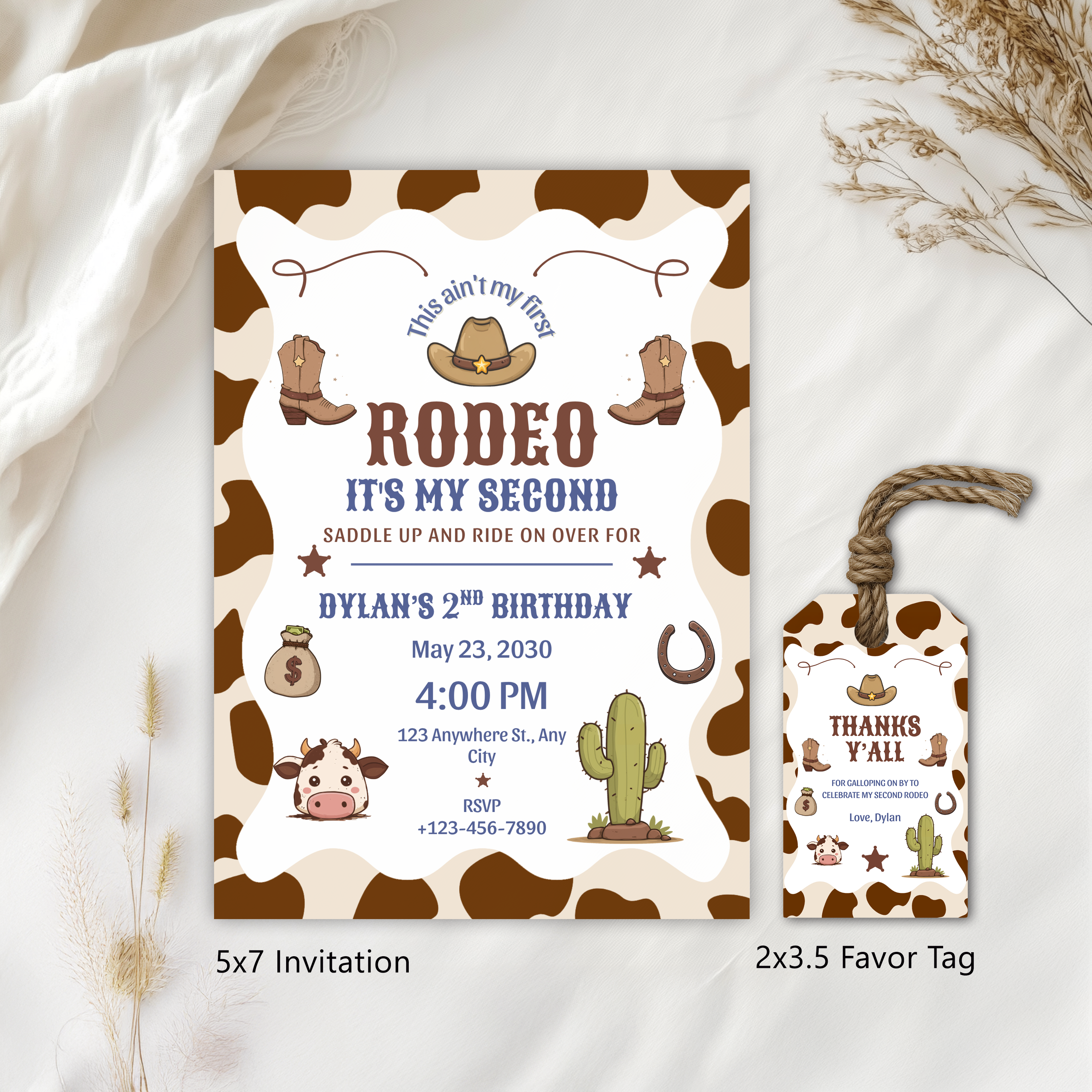Cowboy Second Rodeo Birthday Invitation, 2nd Rodeo Party Canva Template 9184