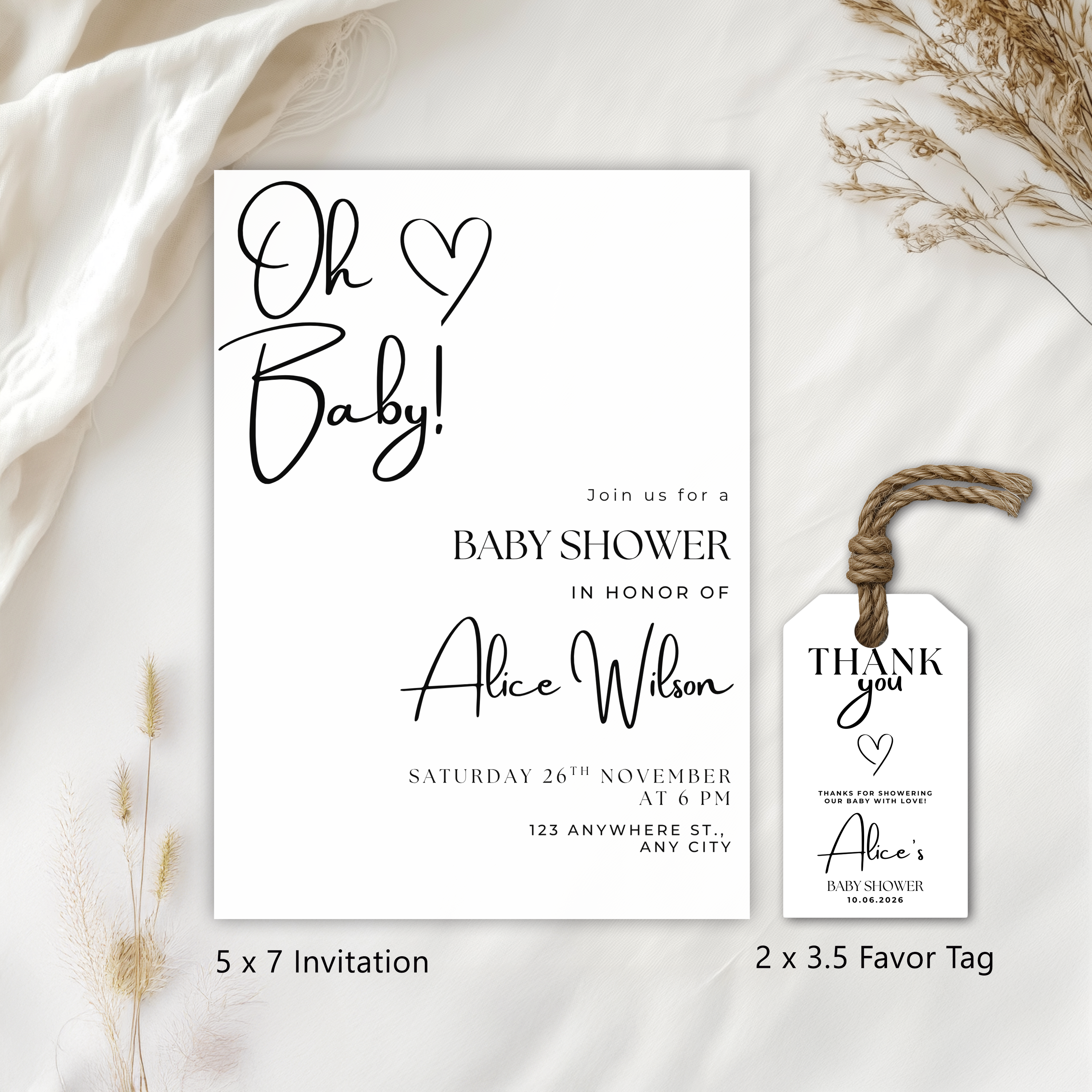 Minimalist Baby Shower Invitation, Gender Neutral, Modern Elegant Baby Party Invite 9302
