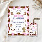Cowgirl Invitation, Pink Second Rodeo Birthday Party Invite 9185