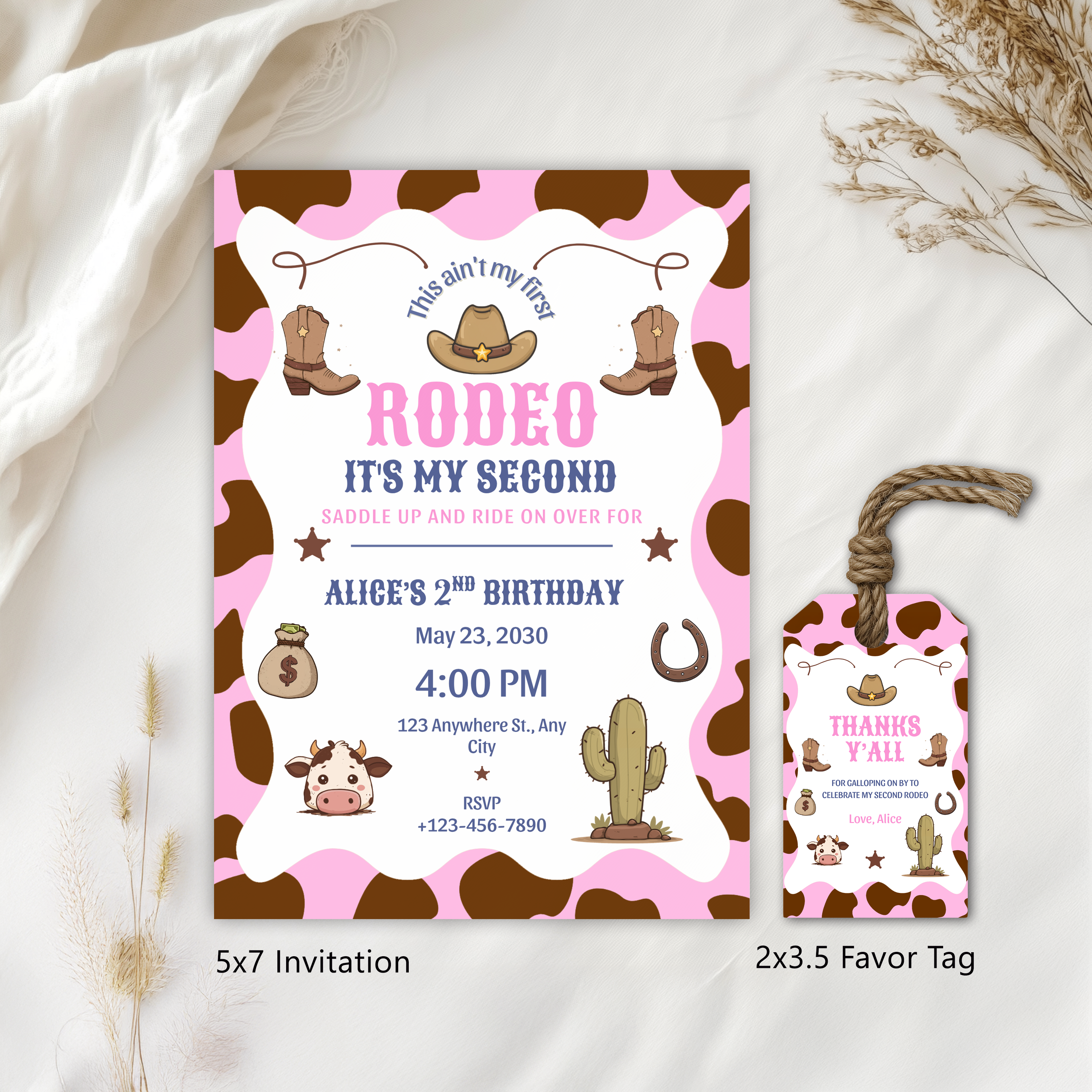 Cowgirl Invitation, Pink Second Rodeo Birthday Party Invite 9185