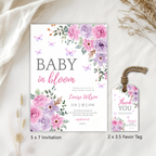 Baby in Bloom Invitation, Butterfly Baby Shower Invite Girl, Pink Purple Butterflies Wildflower 9196
