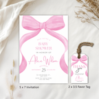 Pink Bow Baby Shower Invitation, Baby Girl, Coquette Baby Party Invite 9303