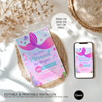 Mermaid First Birthday Invitation, Mermaid Birthday Invite, Mermaid First Birthday, 1st Birthday Girl, Mermaid 1st Birthday Invitation, 9168
