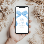 Blue bow Baby Shower Invitation, Baby Party Invite 9304