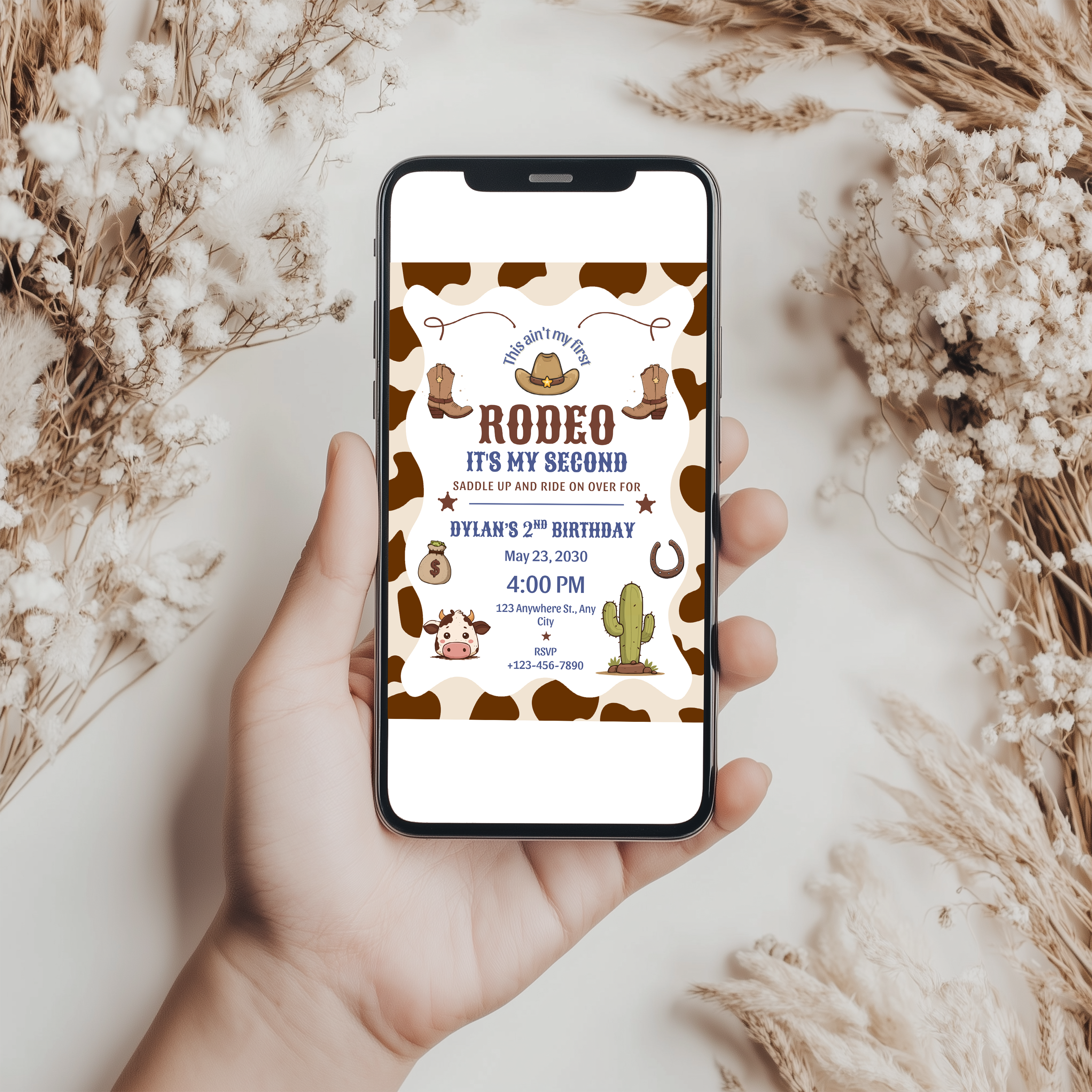 Cowboy Second Rodeo Birthday Invitation, 2nd Rodeo Party Canva Template 9184