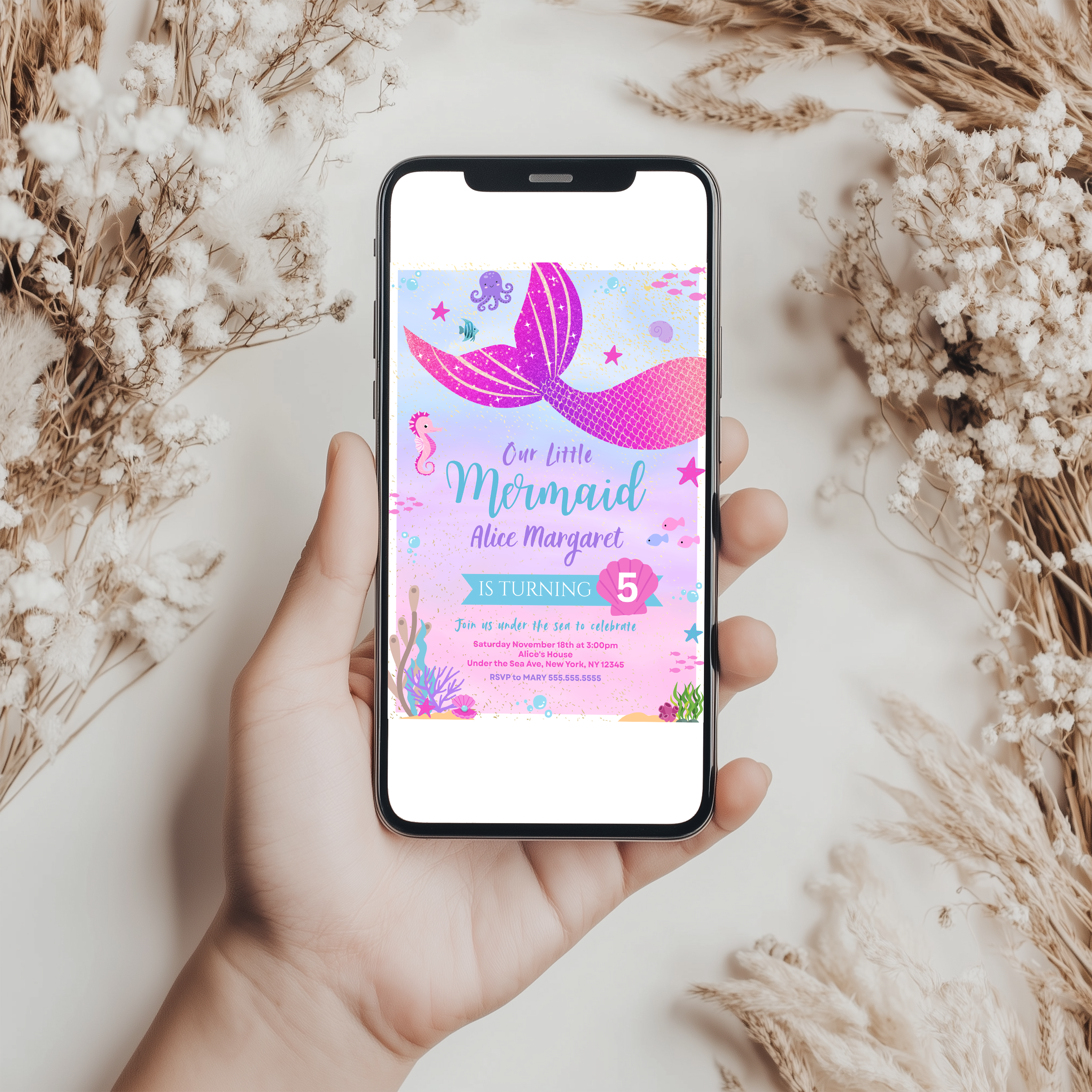 Mermaid Birthday Invitation, Under the Sea Birthday Invitation, Mermaid Party Decoration, Mermaid Invitation Template 9167