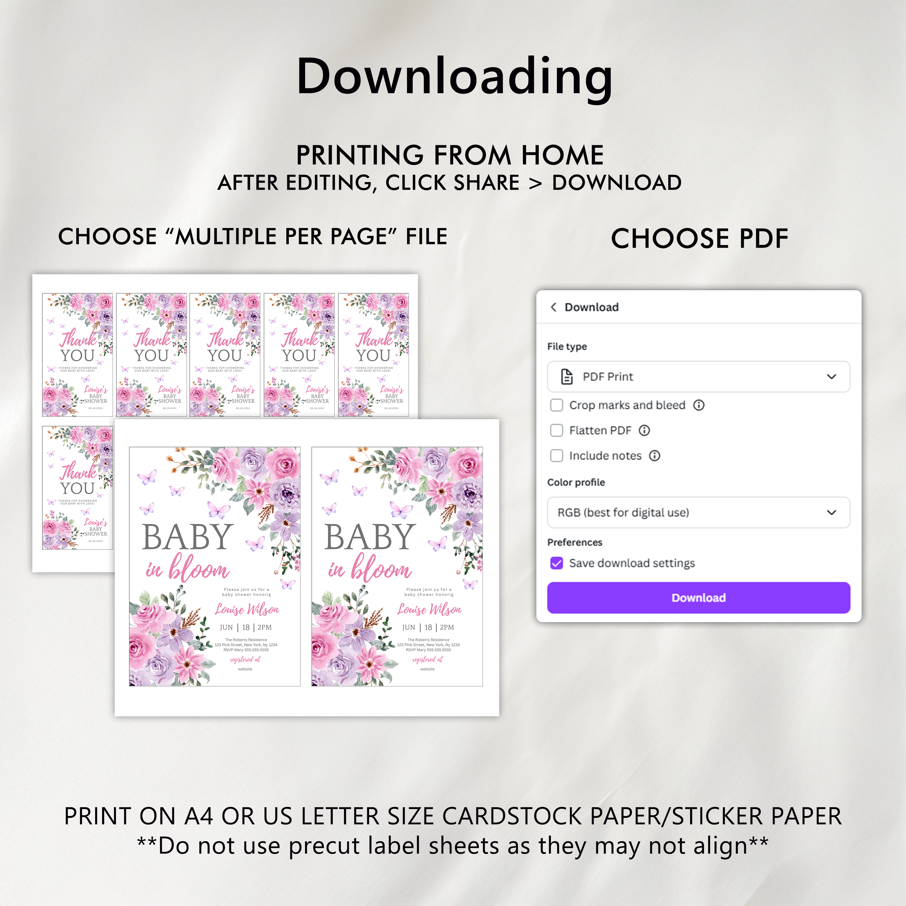 Baby in Bloom Invitation, Butterfly Baby Shower Invite Girl, Pink Purple Butterflies Wildflower 9196