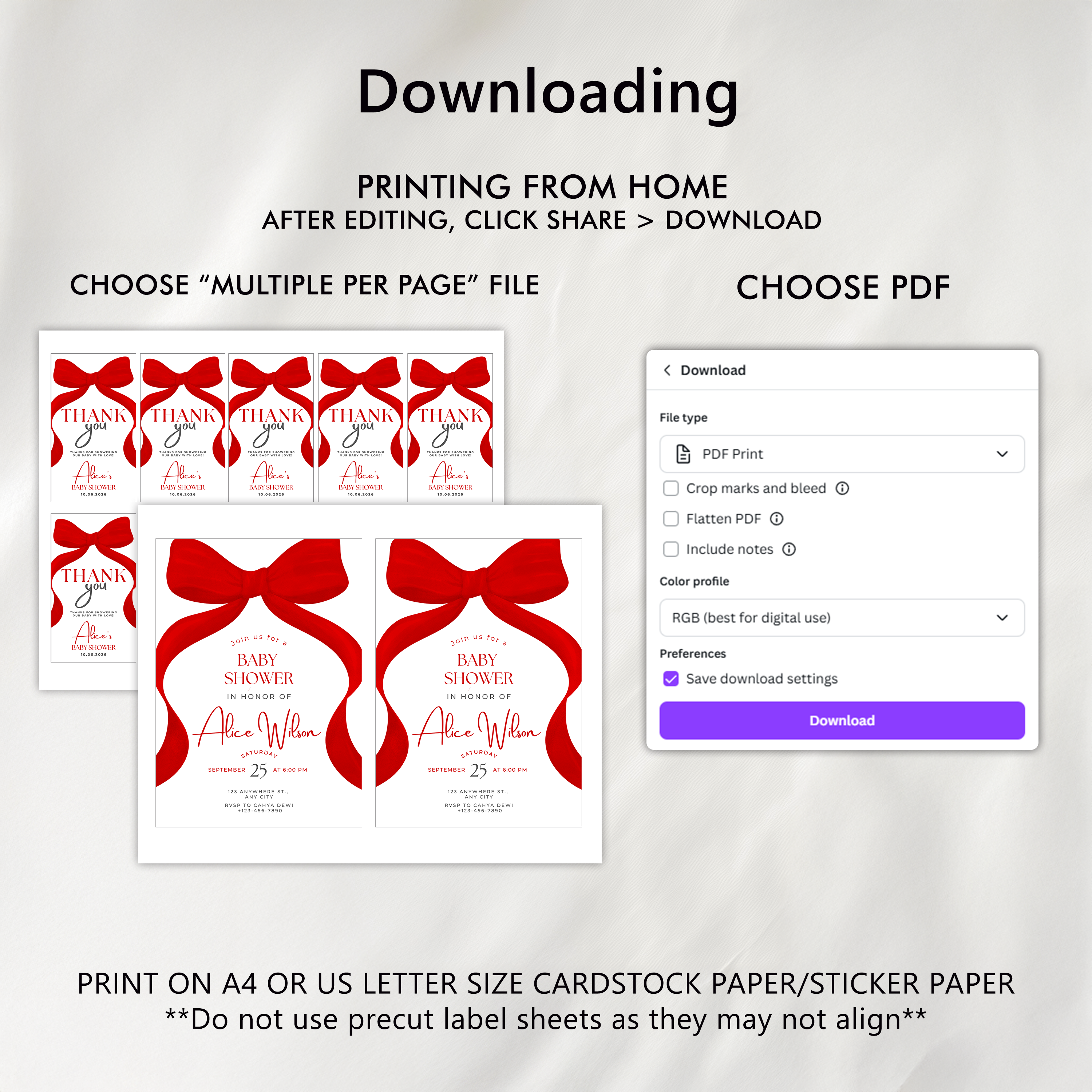 Red Bow Baby Shower Invitation, Gender Neutral Coquette Baby Party Invite 9301