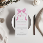 Pink Bow Menu Template, Coquette Printable Editable Menu 9303