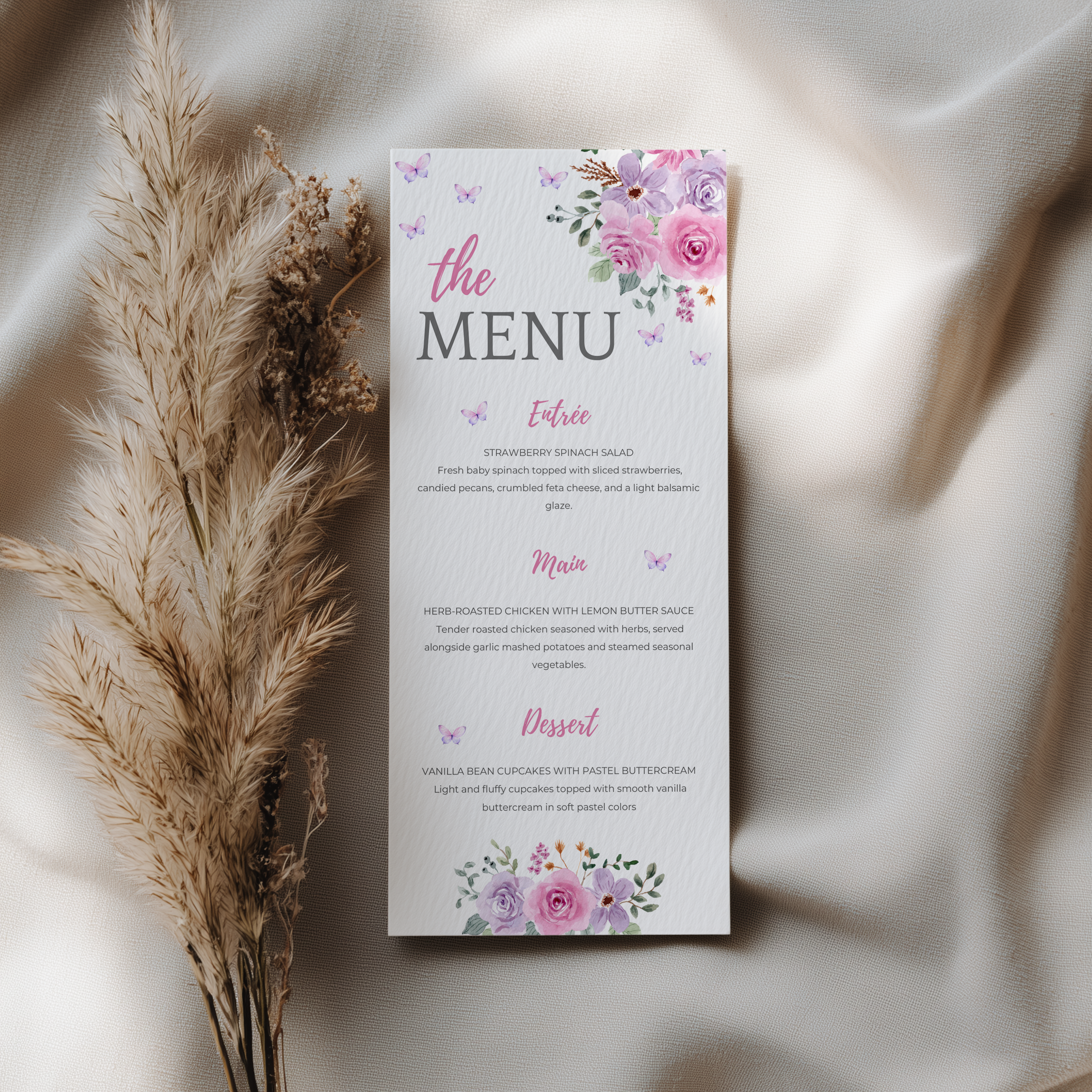 Baby in Bloom Menu Template, Butterfly Baby Shower Printable Editable 9196