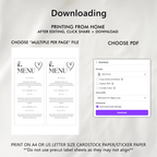 Minimalist Menu Template, Minimal Elegant Modern Printable Editable Menu 9302