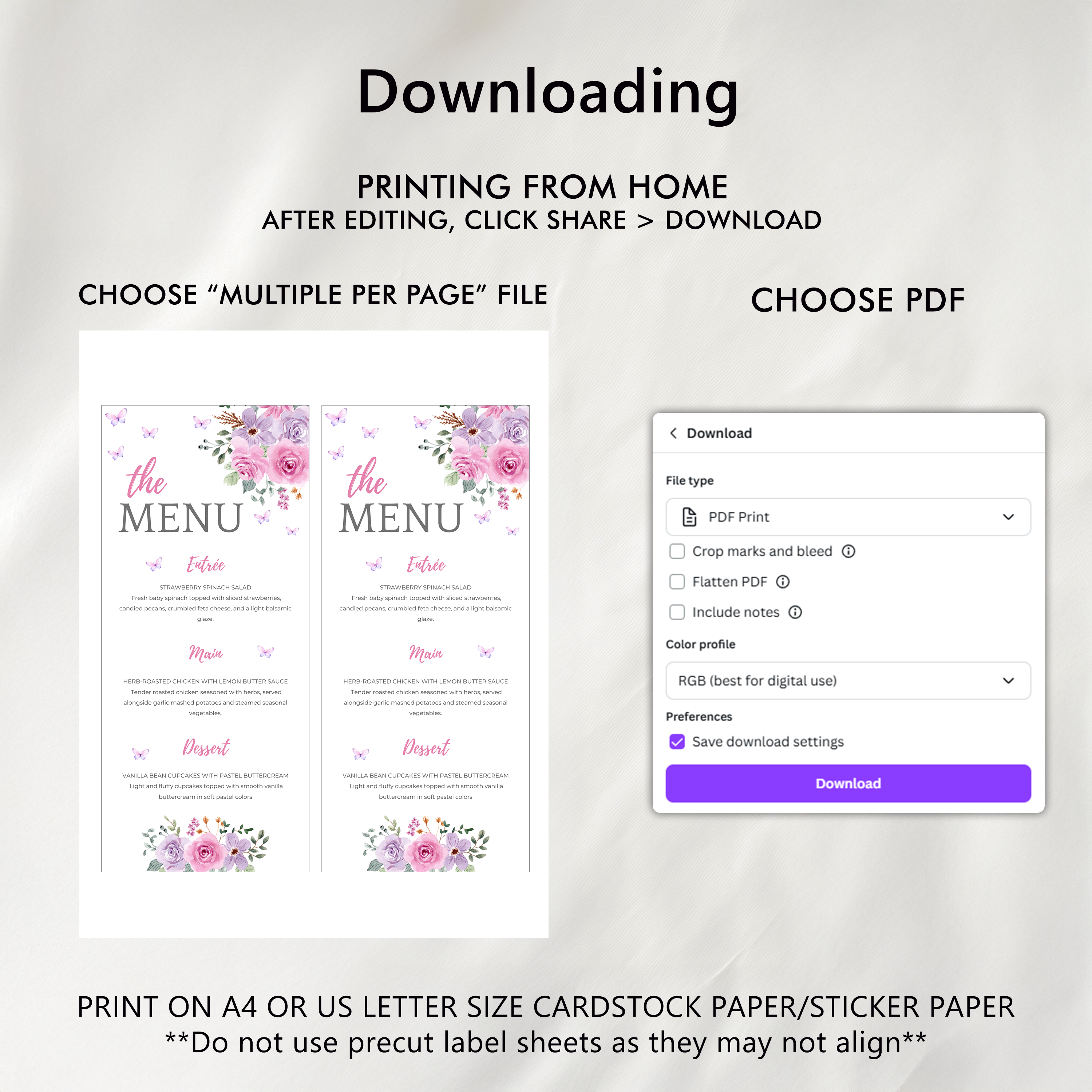 Baby in Bloom Menu Template, Butterfly Baby Shower Printable Editable 9196