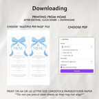 Blue Bow Menu Template, Printable Editable Menu 9304