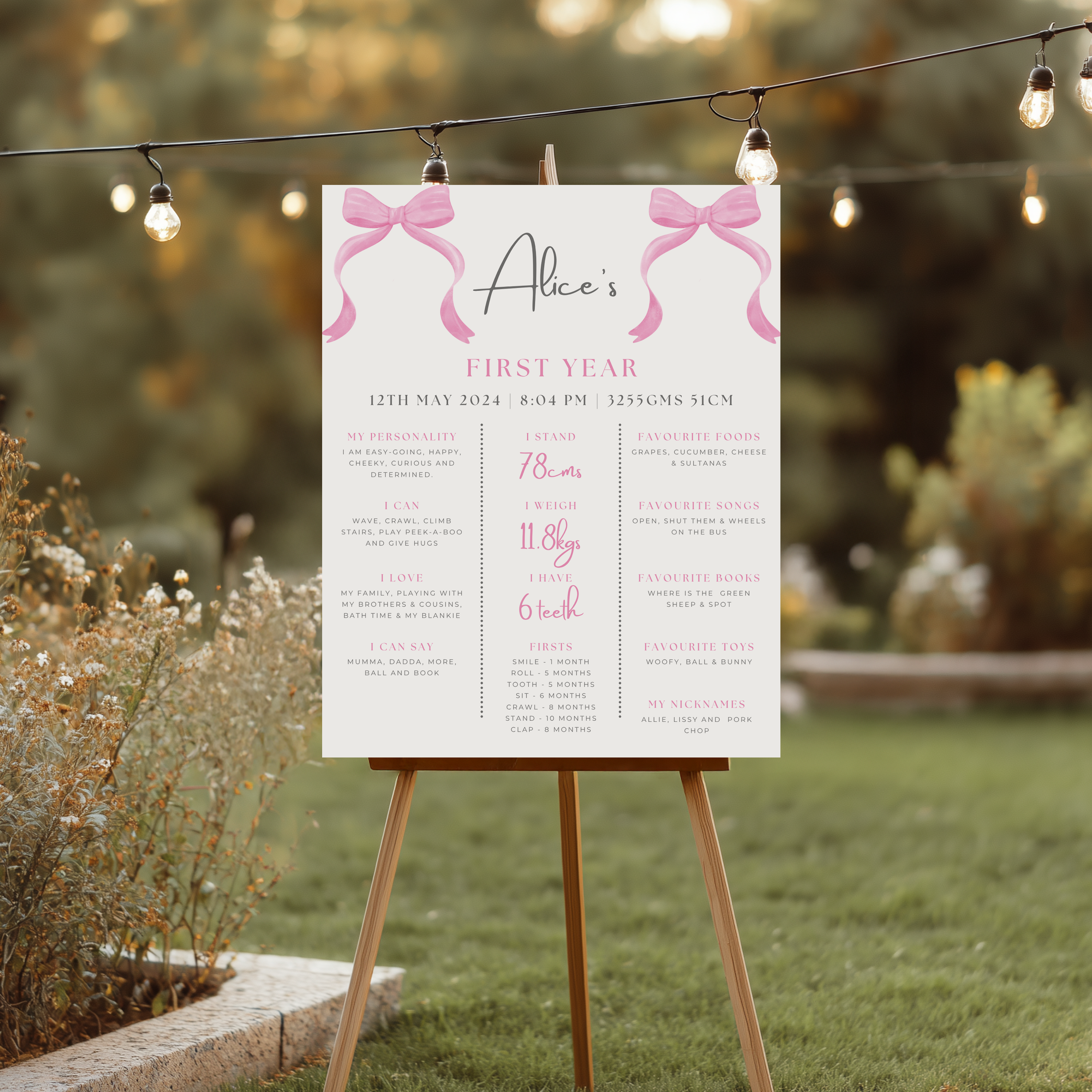 Pink Bow Birthday Milestone Sign, Pink Bow 1st Birthday Milestone Board, Milestone Poster Printable, Baby First Year Pink Bow Girl 9156