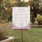 Butterfly Birthday Milestone Sign, Purple Flowers 1st Milestone Board 9194