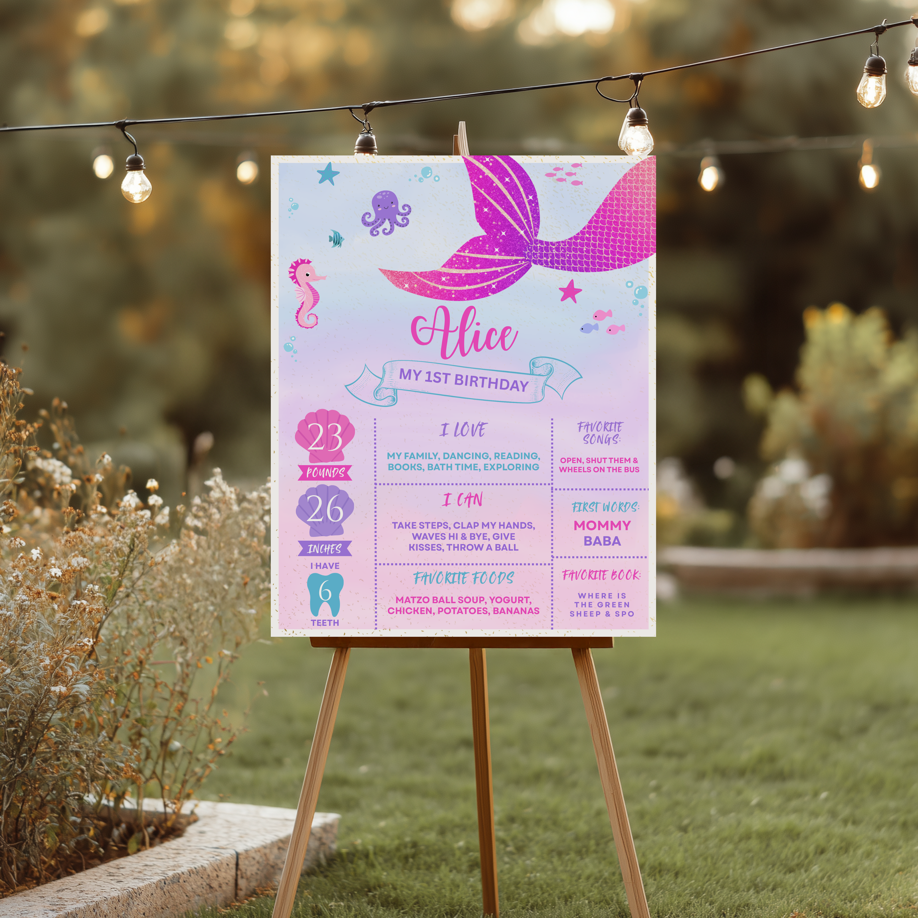 Mermaid First Birthday Milestone Sign, Mermaid 1st Birthday Milestone Board, Mermaid Milestone Poster Printable, Baby First Year 9168