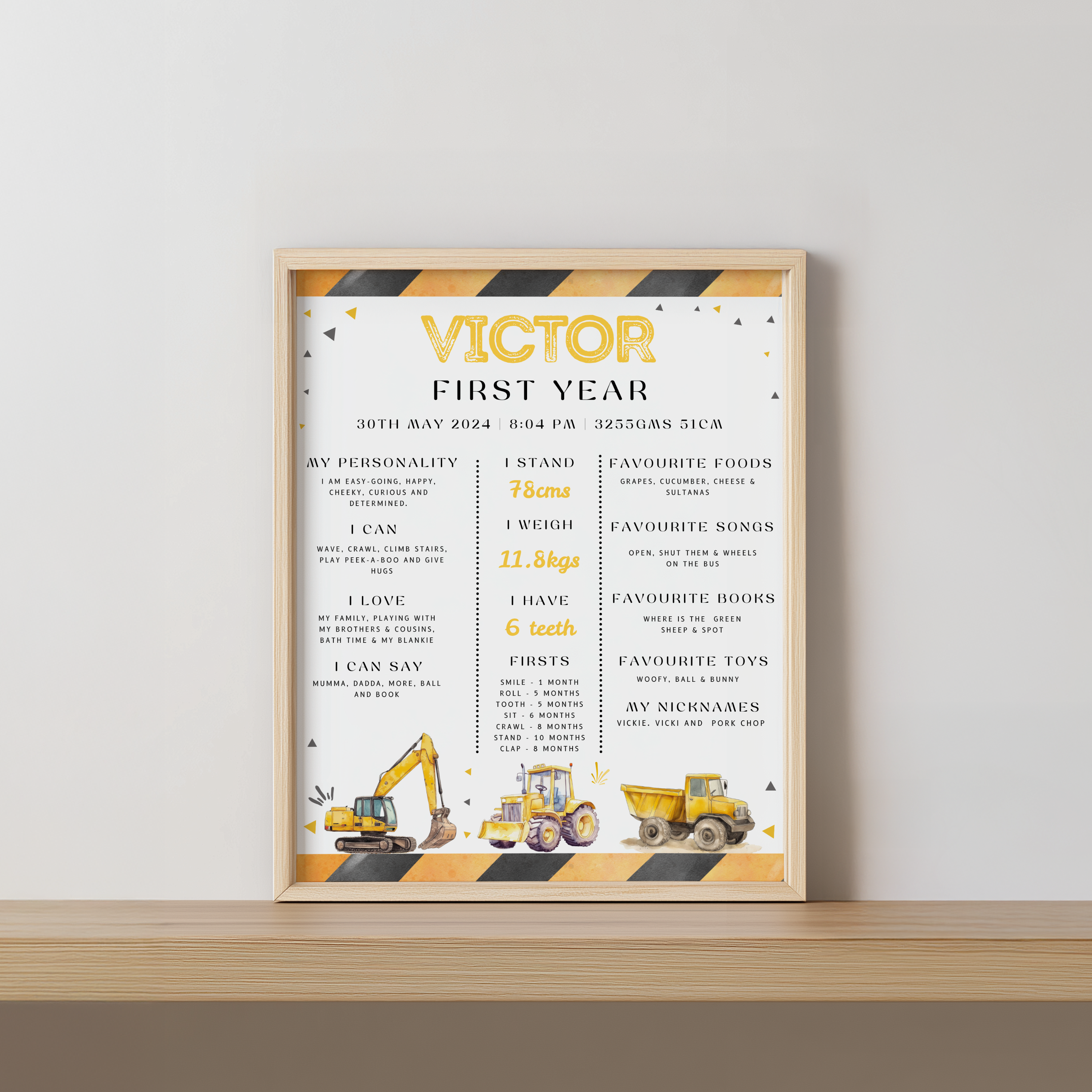 Construction First Birthday Milestone Sign, Yellow Tractor 1st Birthday Milestone Board, Milestone Poster Printable, Baby First Year 9164