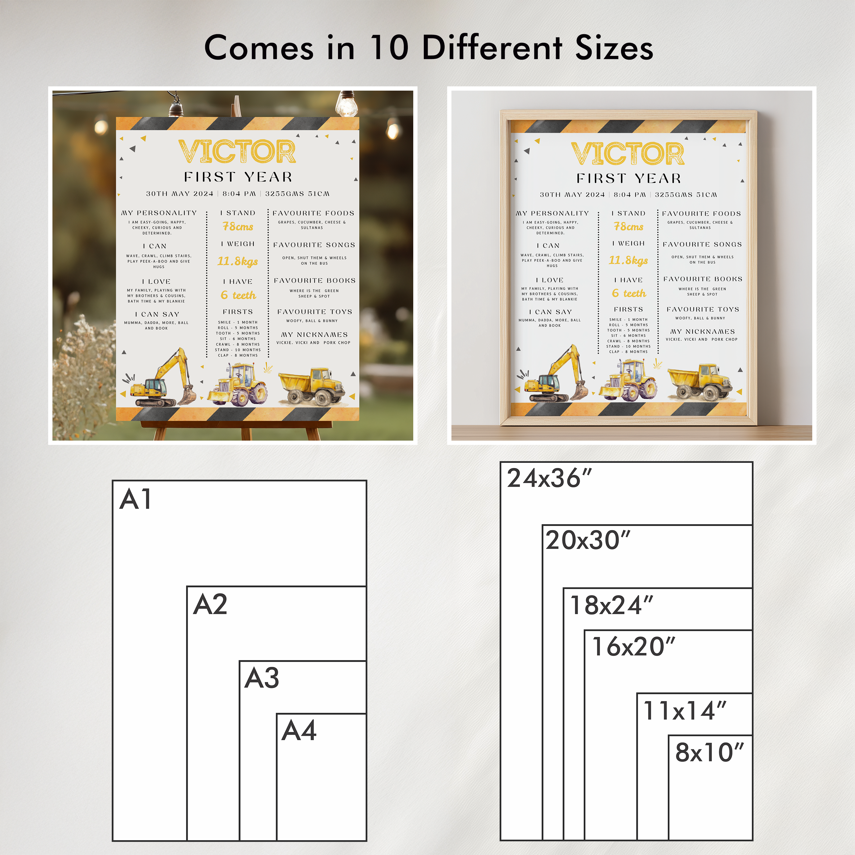 Construction First Birthday Milestone Sign, Yellow Tractor 1st Birthday Milestone Board, Milestone Poster Printable, Baby First Year 9164