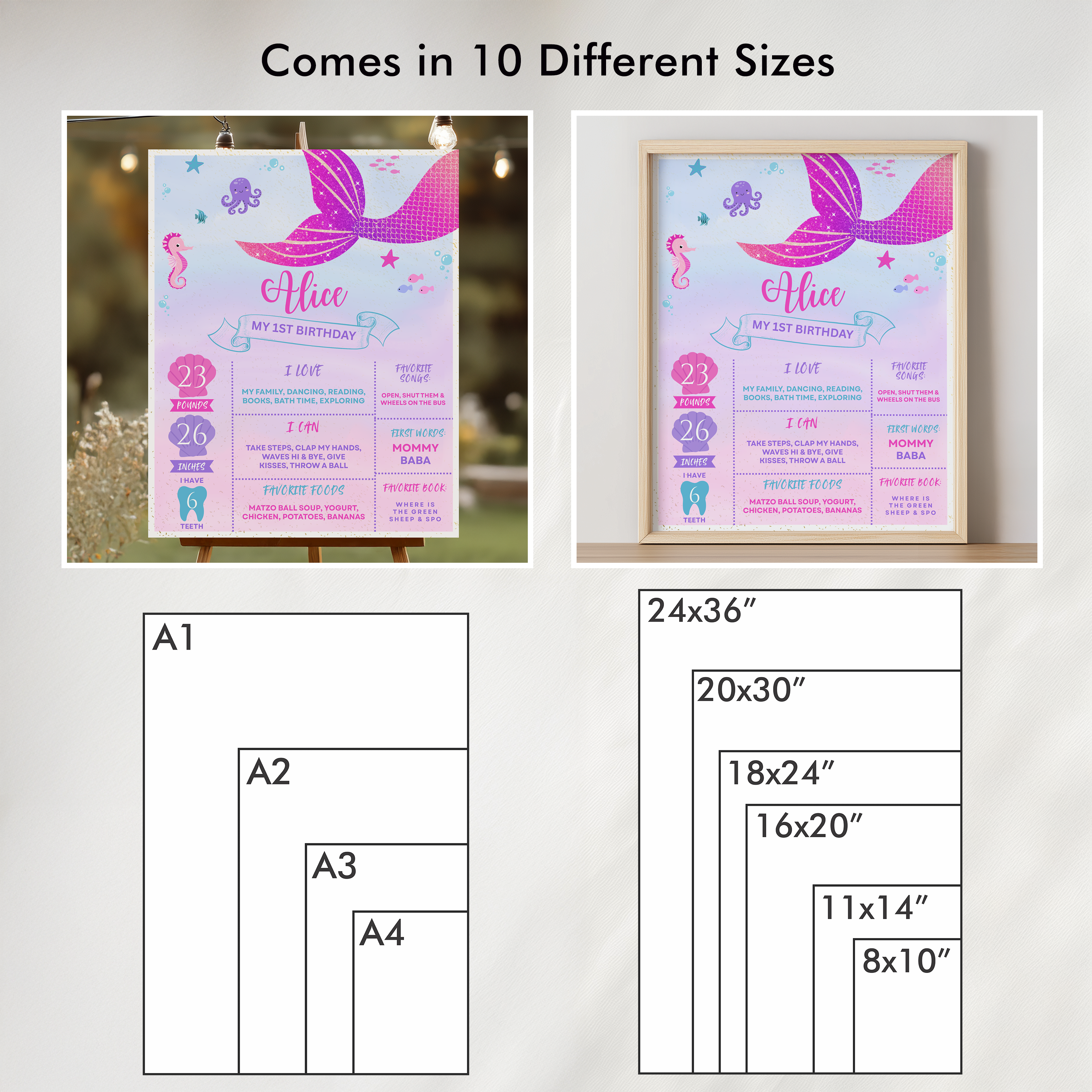 Mermaid First Birthday Milestone Sign, Mermaid 1st Birthday Milestone Board, Mermaid Milestone Poster Printable, Baby First Year 9168