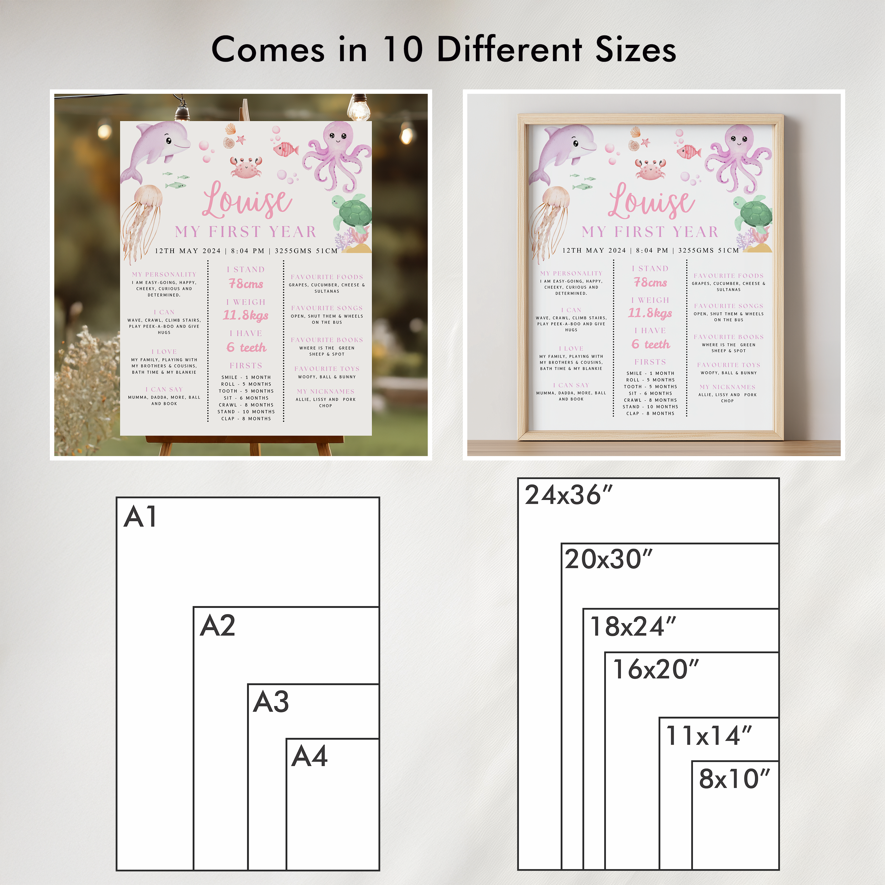 Oneder the sea Birthday Milestone Sign, Under the sea Pink 1st Board 9180