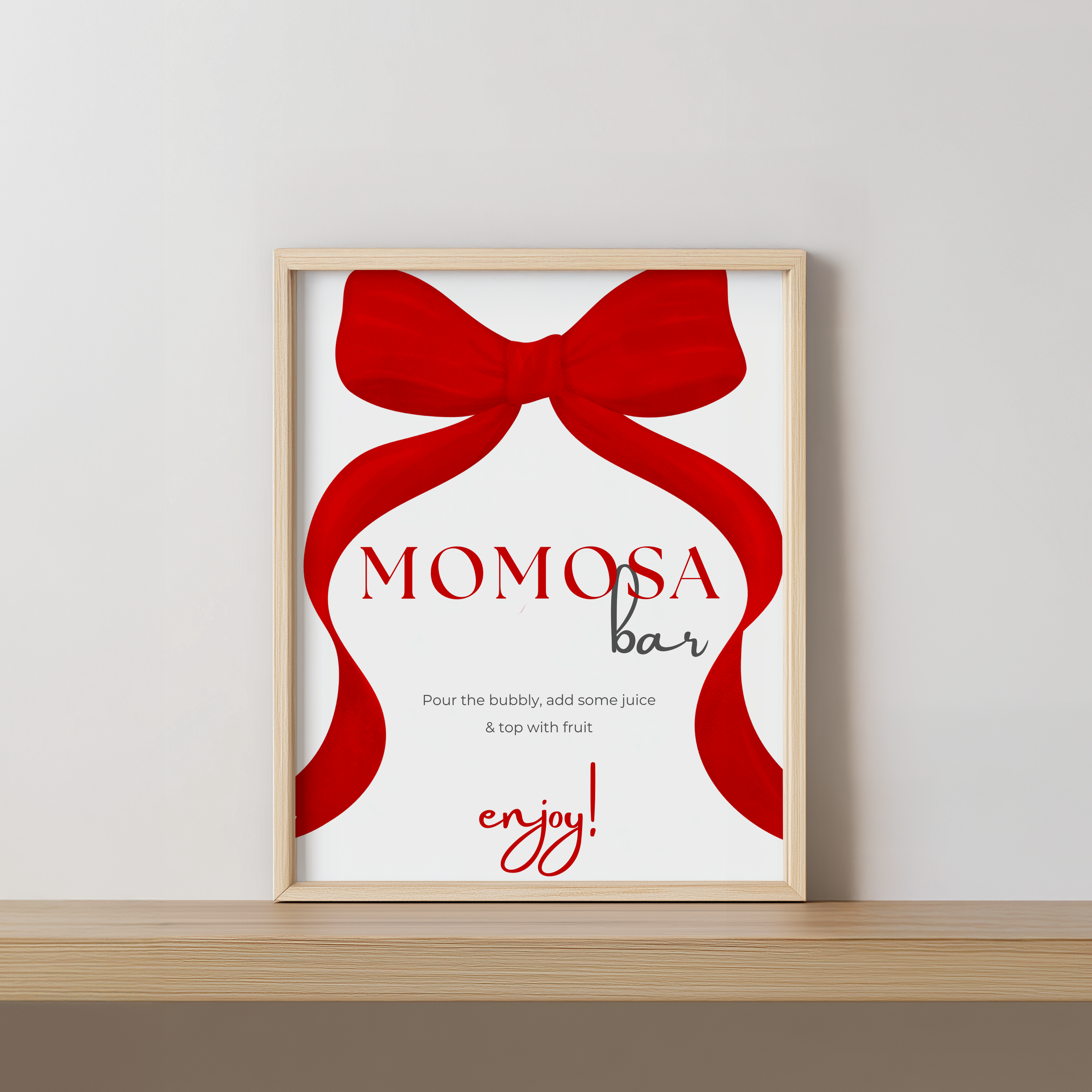 Red Bow Mimosa Bar Sign, Gender Neutral, Momosa Bar Baby Shower Juice Tags 9301