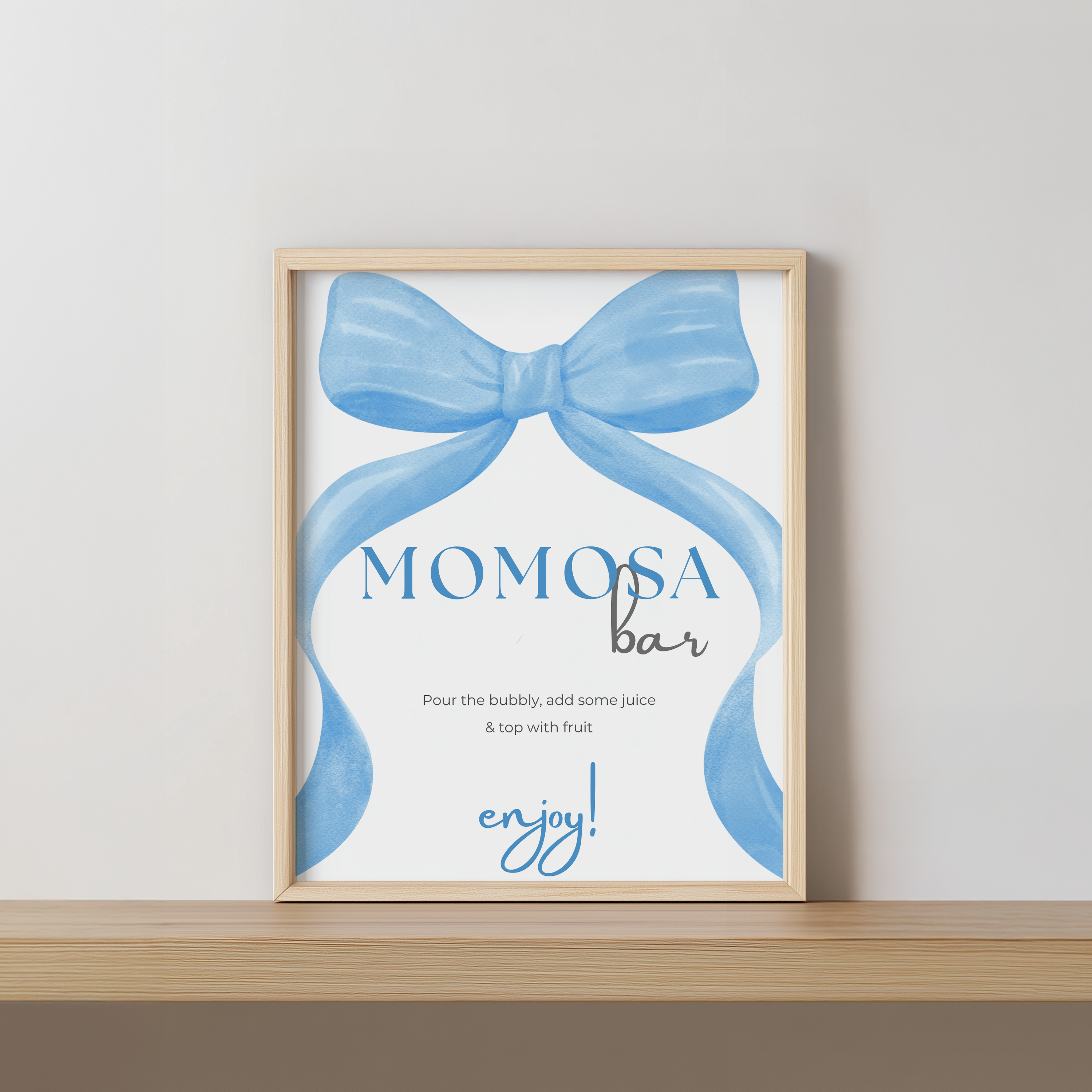 Blue Bow Mimosa Bar Sign, Momosa Bar Baby Shower Juice Tags 9304