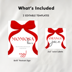 Red Bow Mimosa Bar Sign, Gender Neutral, Momosa Bar Baby Shower Juice Tags 9301