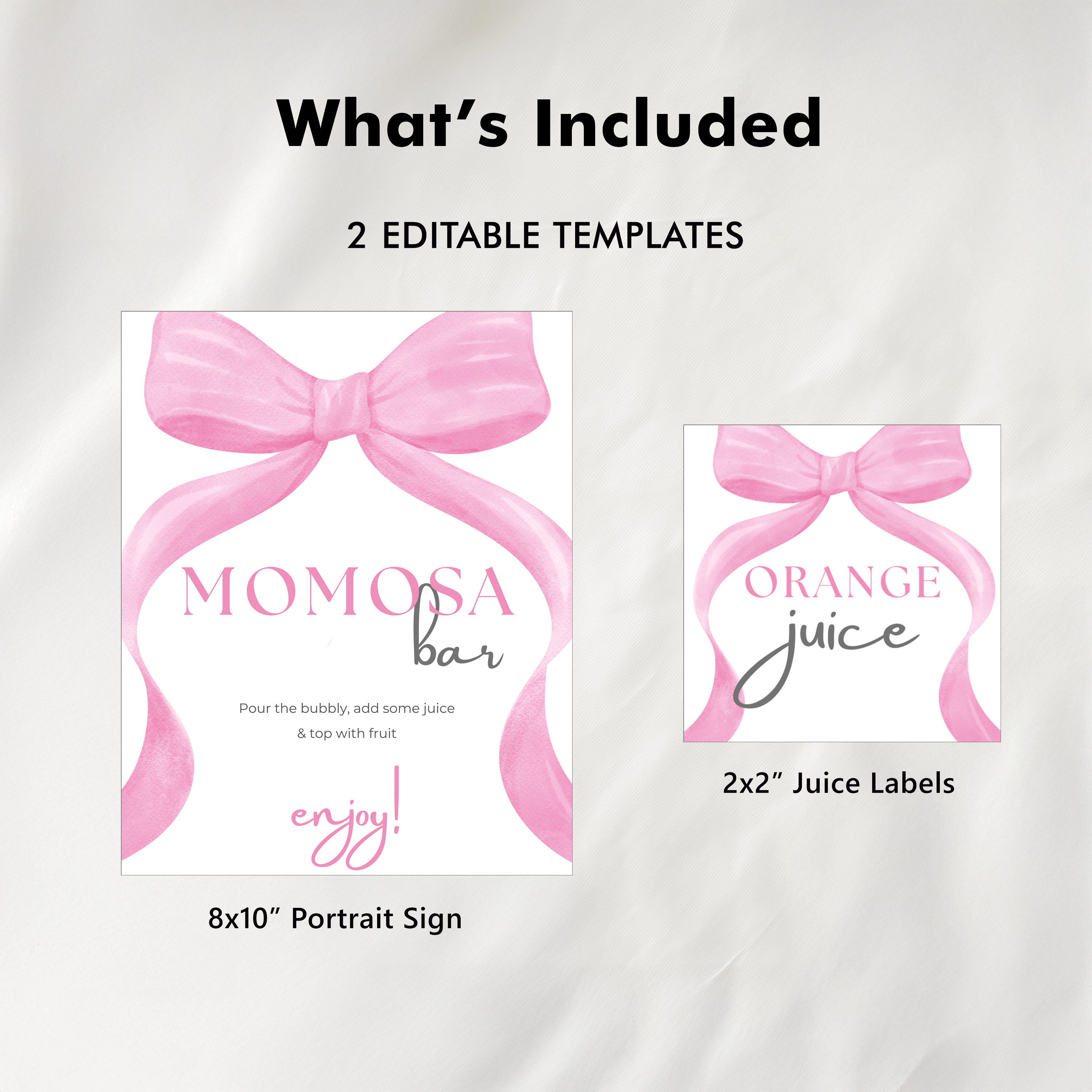 Pink Bow Mimosa Bar Sign, Baby Shower Coquette Juice Tags (Digital Download) 9303