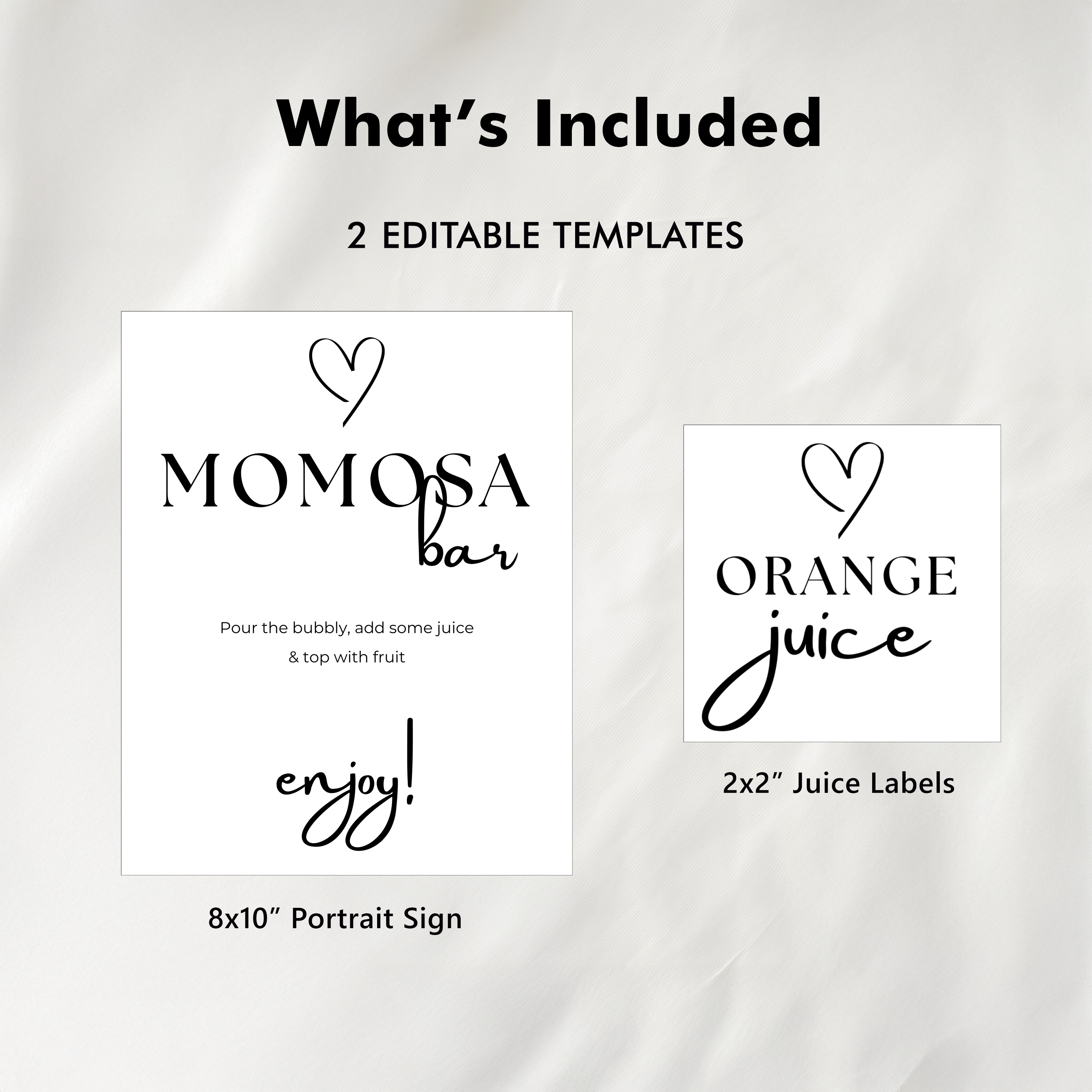 Minimalist Mimosa Bar Sign, Gender Neutral, Momosa Bar Baby Shower Juice Tags 9302