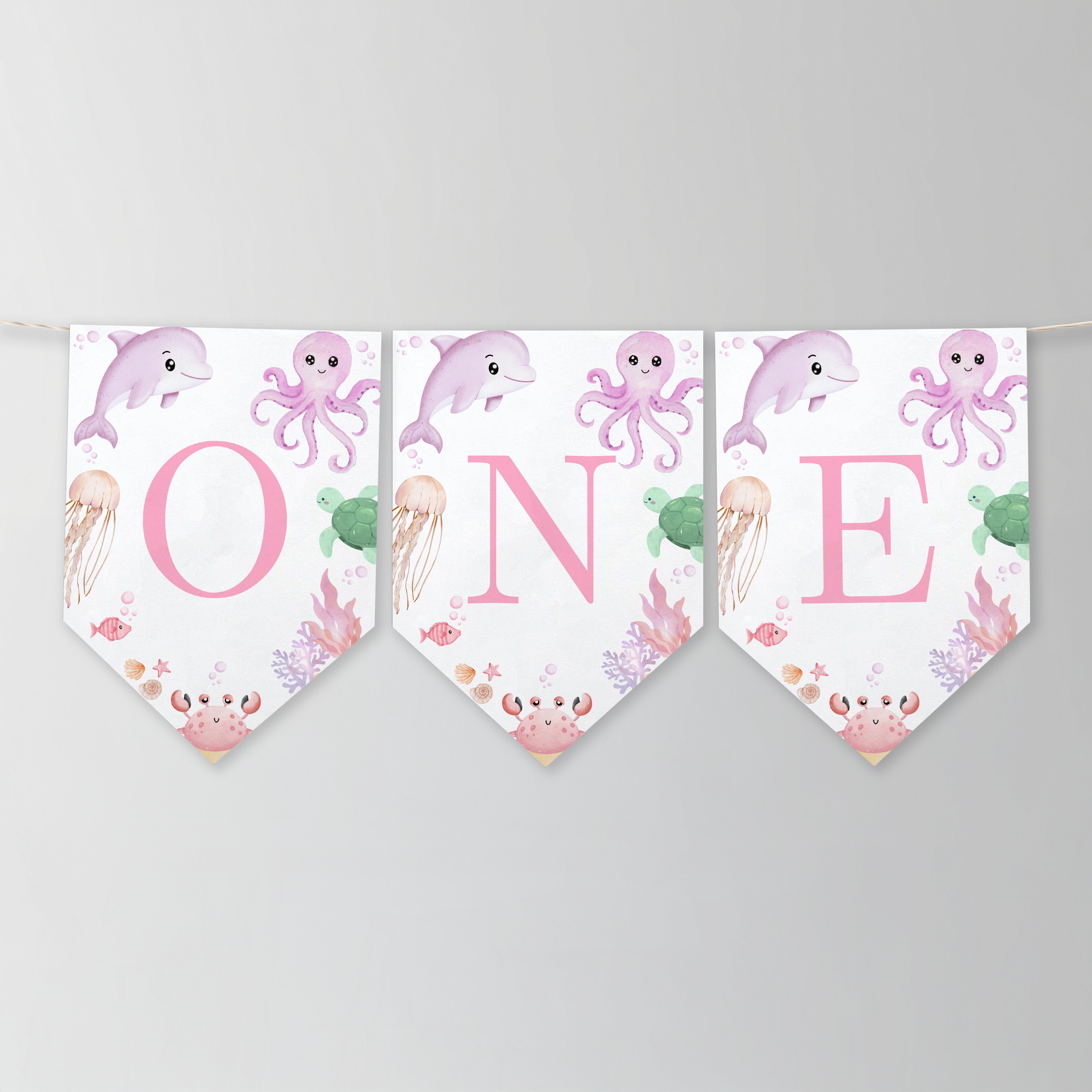 Oneder the sea High Chair Banner, Under the sea Pink Printable Bunting Flag 9180