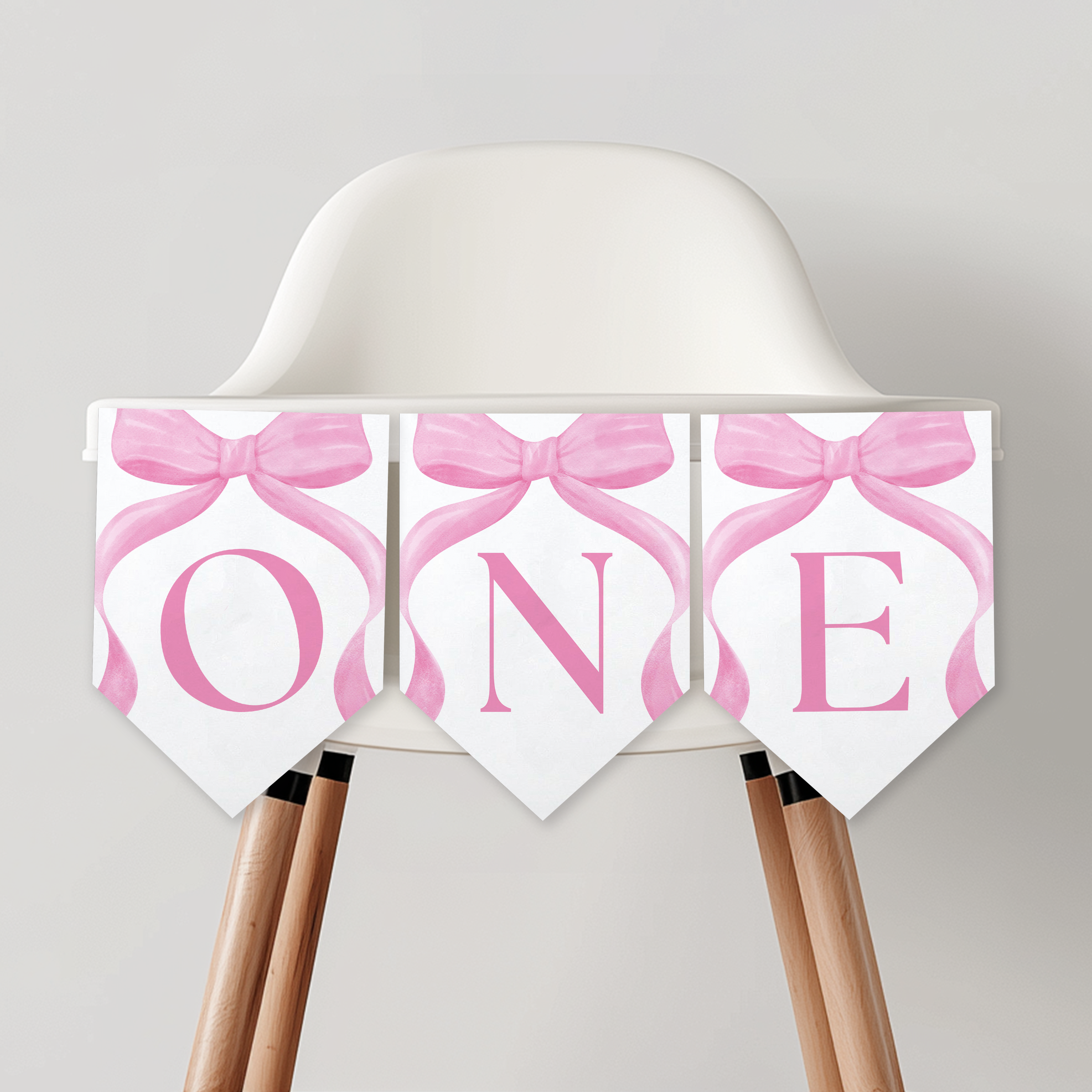 Pink Bow High Chair Banner Printable, 1st Birthday Banner For High Chair, Pink Bow 1st Birthday Decor, Birthday High Chair Banner 9156