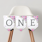 Butterfly High Chair Banner, Purple Flowers Printable Bunting Flag 9194