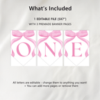 Pink Bow High Chair Banner Printable, 1st Birthday Banner For High Chair, Pink Bow 1st Birthday Decor, Birthday High Chair Banner 9156