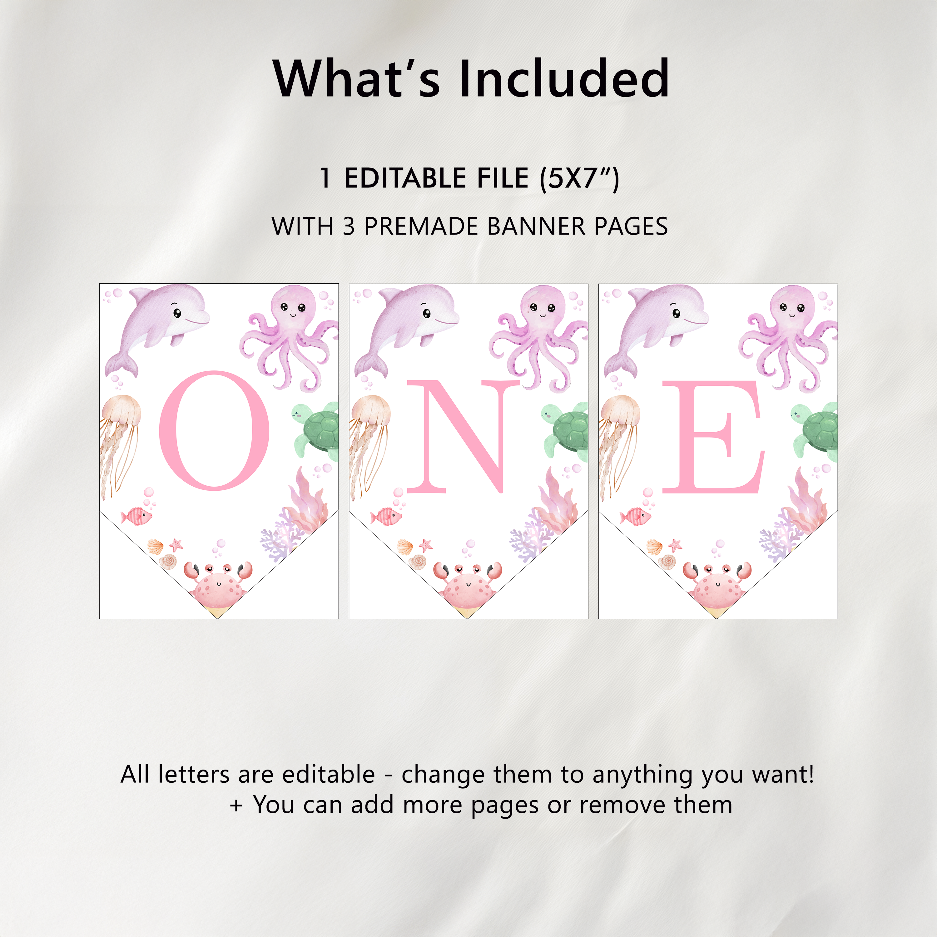 Oneder the sea High Chair Banner, Under the sea Pink Printable Bunting Flag 9180