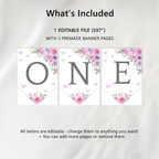 Butterfly High Chair Banner, Purple Flowers Printable Bunting Flag 9194