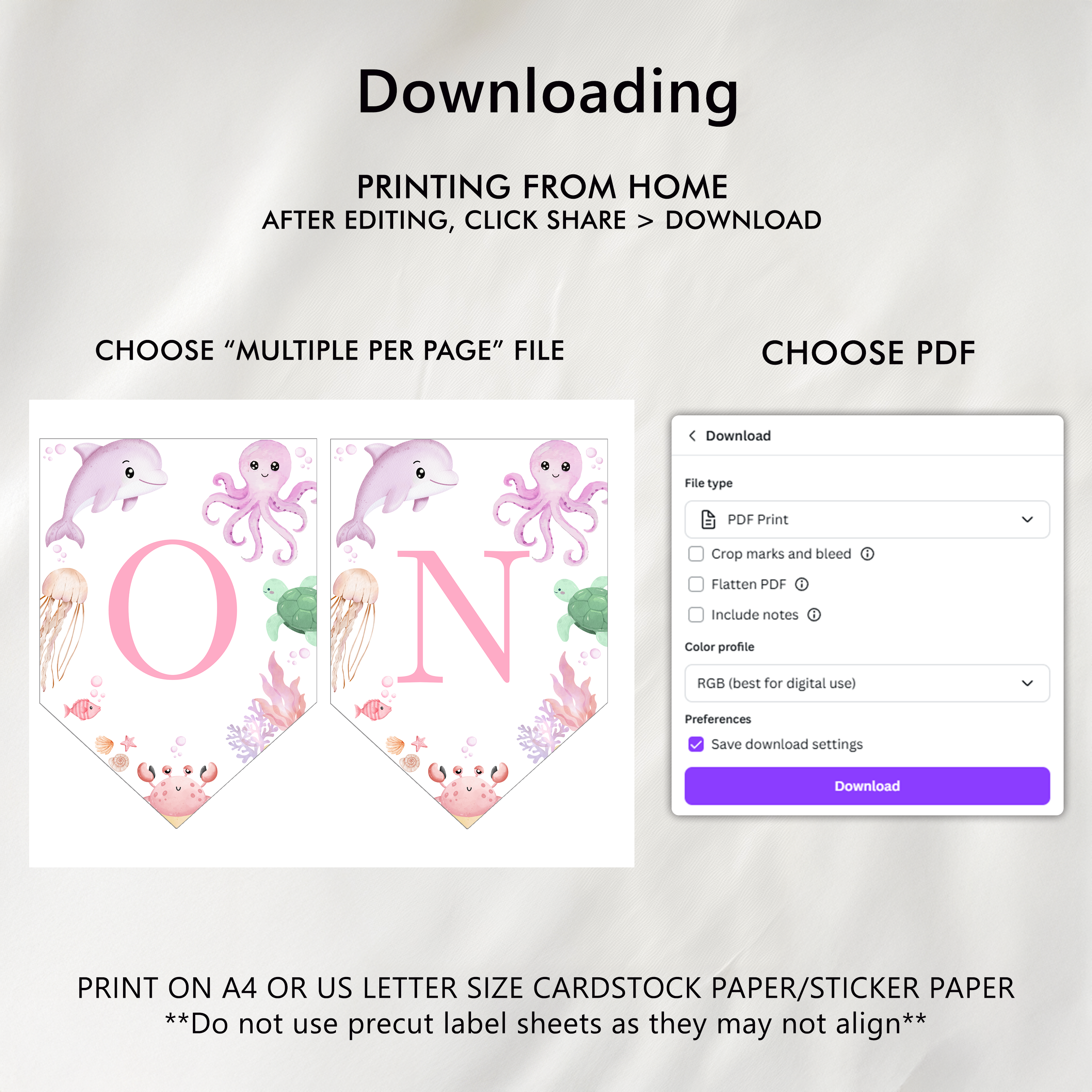 Oneder the sea High Chair Banner, Under the sea Pink Printable Bunting Flag 9180