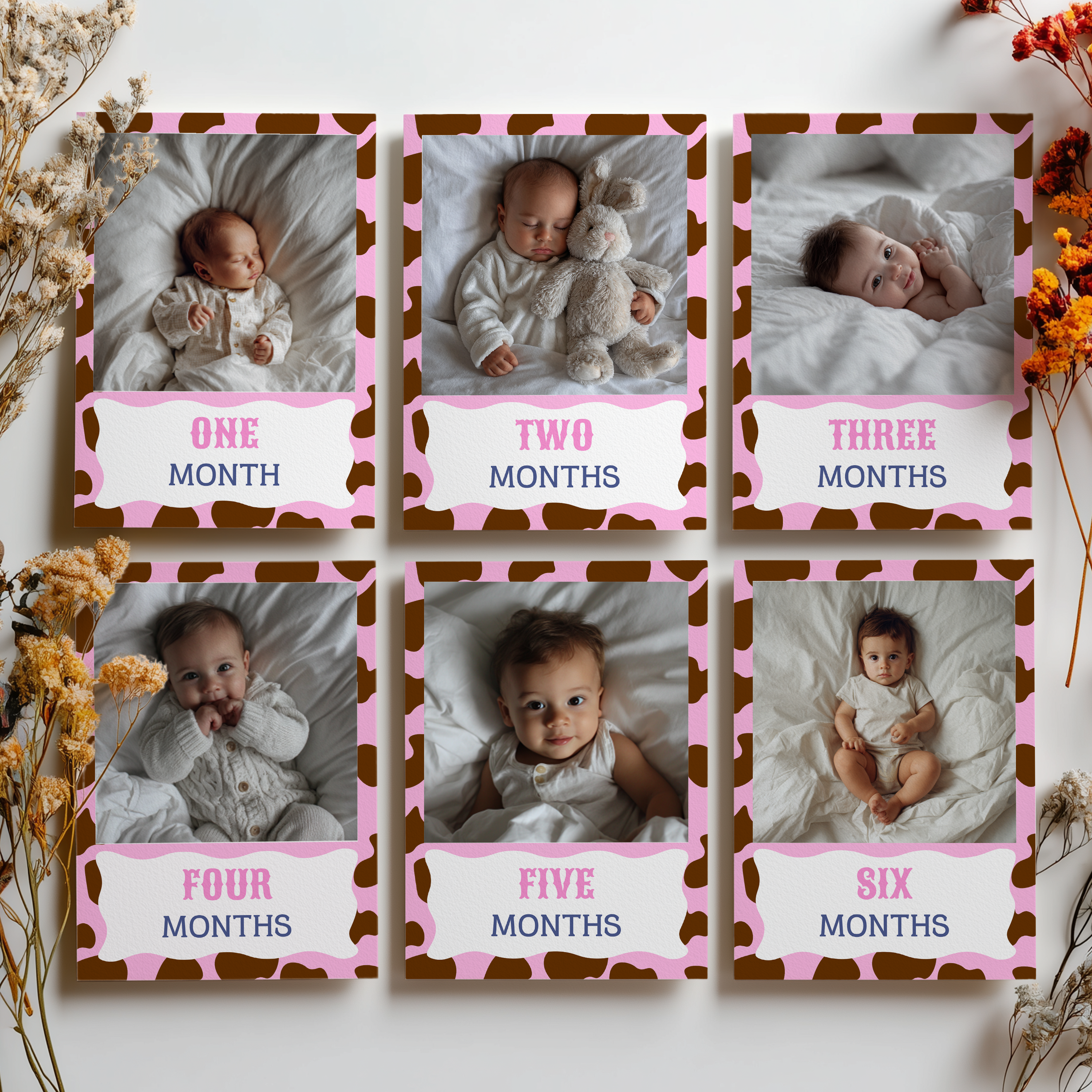 Cowgirl First Year Photos, Rodeo Birthday Milestone Photos, Baby's First Year Month Photos, Monthly Photo Banner 8538