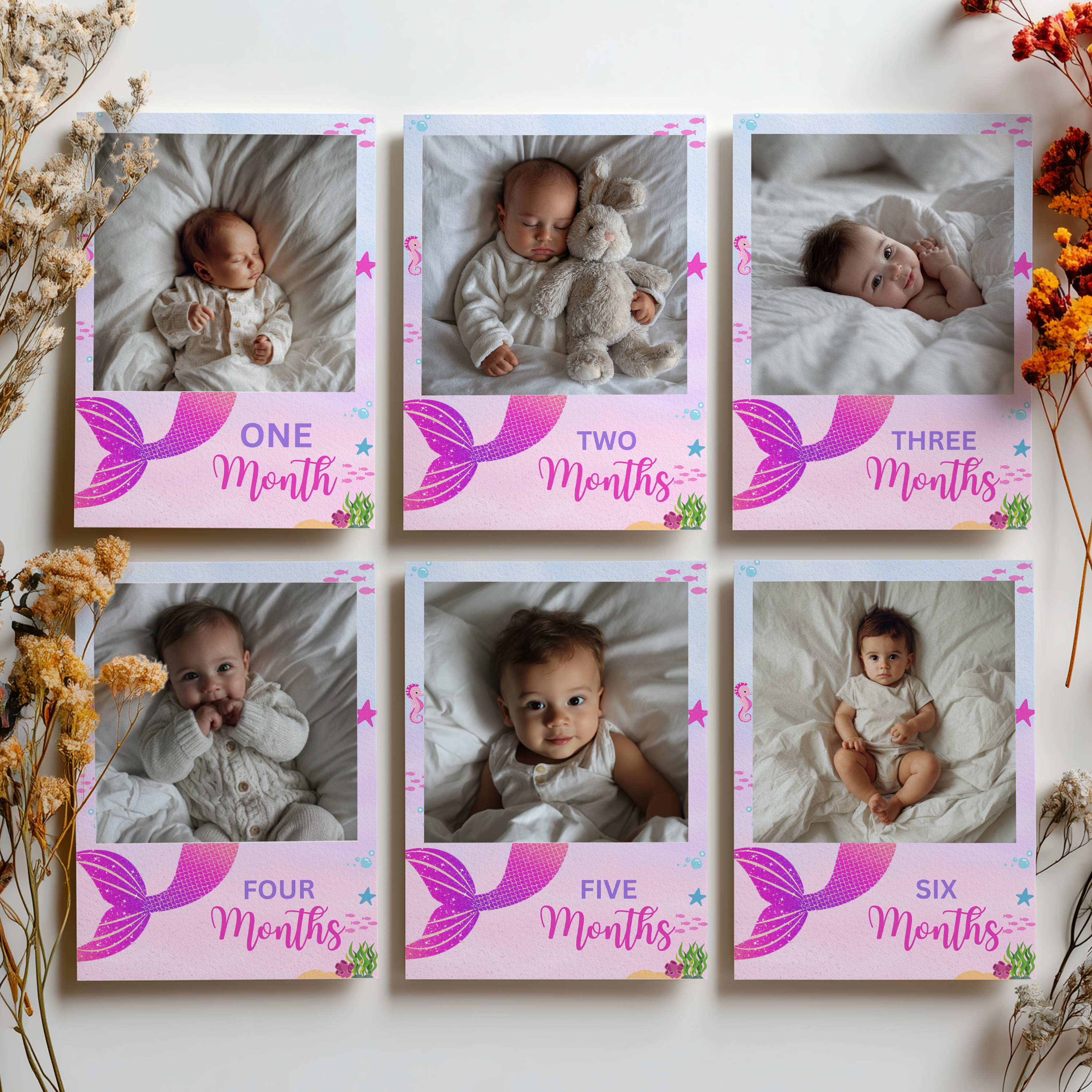 Mermaid First Year Photos, Mermaid 1st Birthday Photos, Mermaid First Year Month Photos, Monthly Photo Banner 9168
