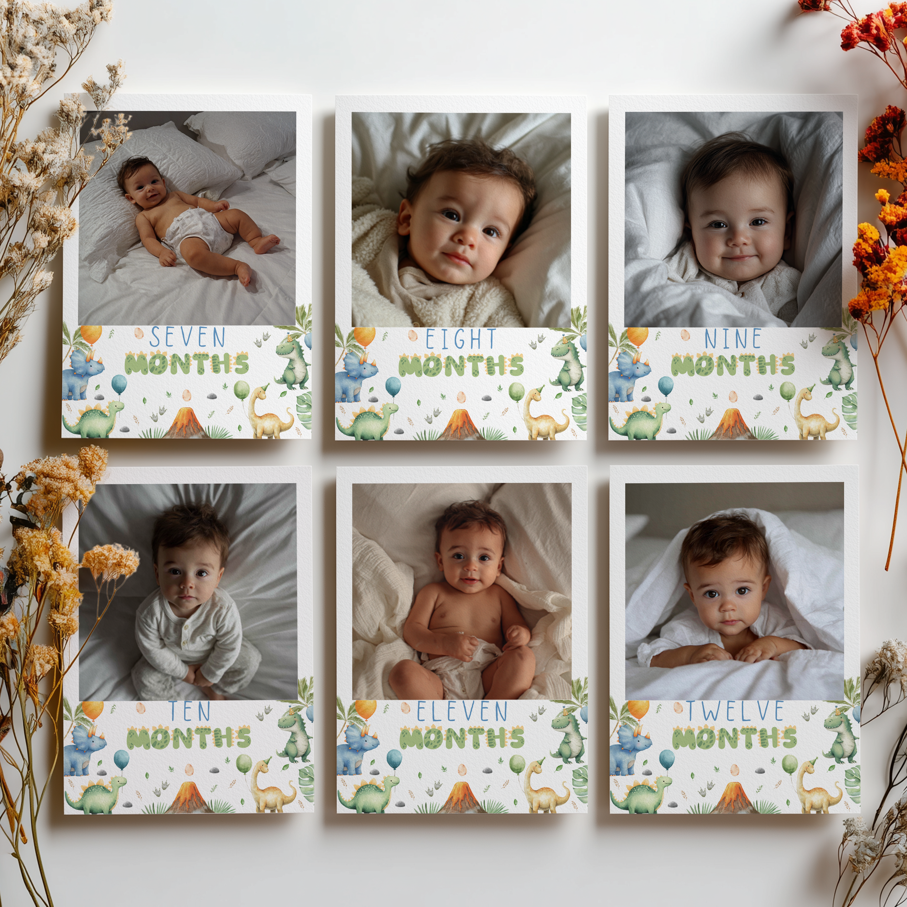 Dinosaur First Year Photos, Dino 1st Birthday Photos, Baby's First Year Month Photos, Monthly Photo Banner 9165