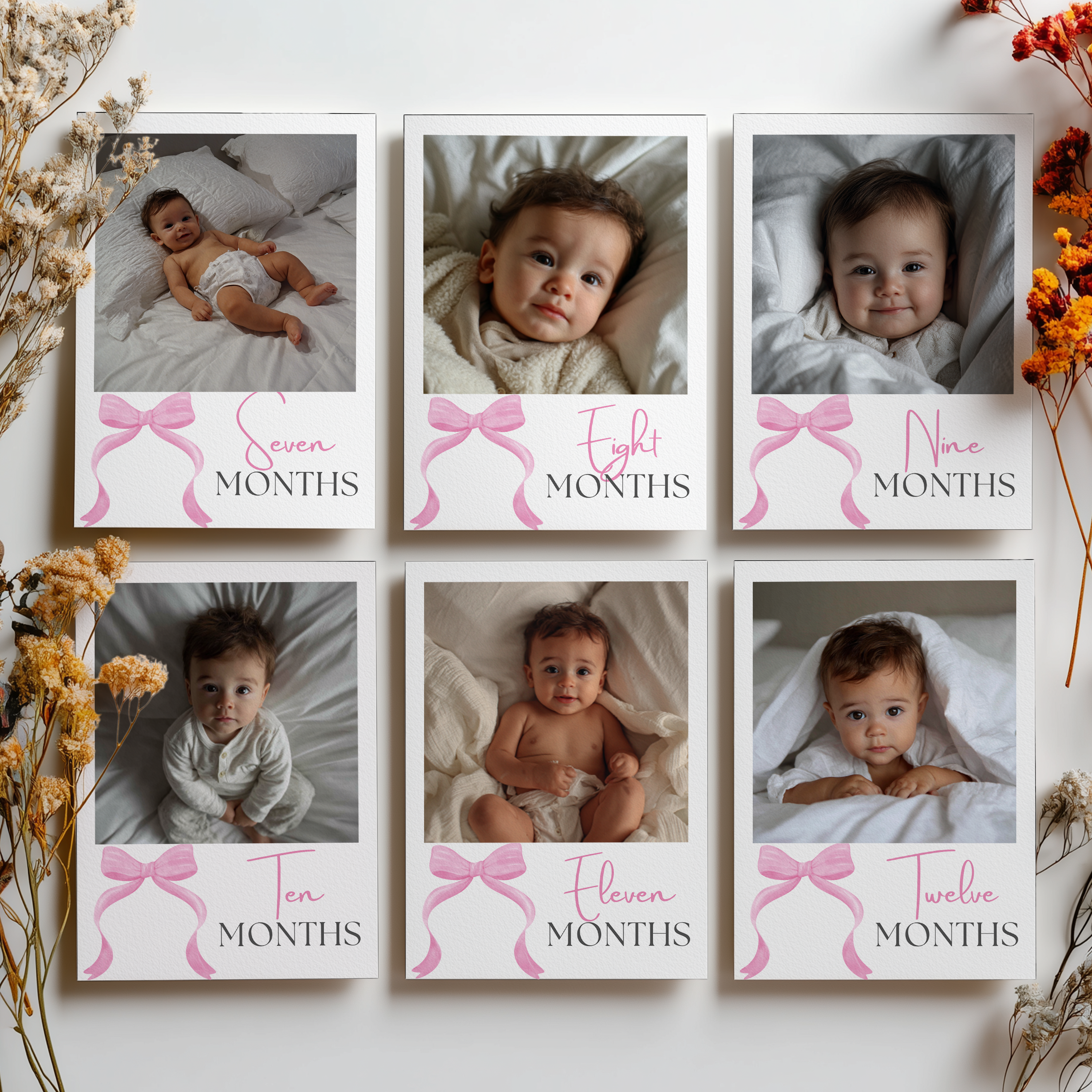Pink Bow Milestone Photo Banner: Baby First Year 9156