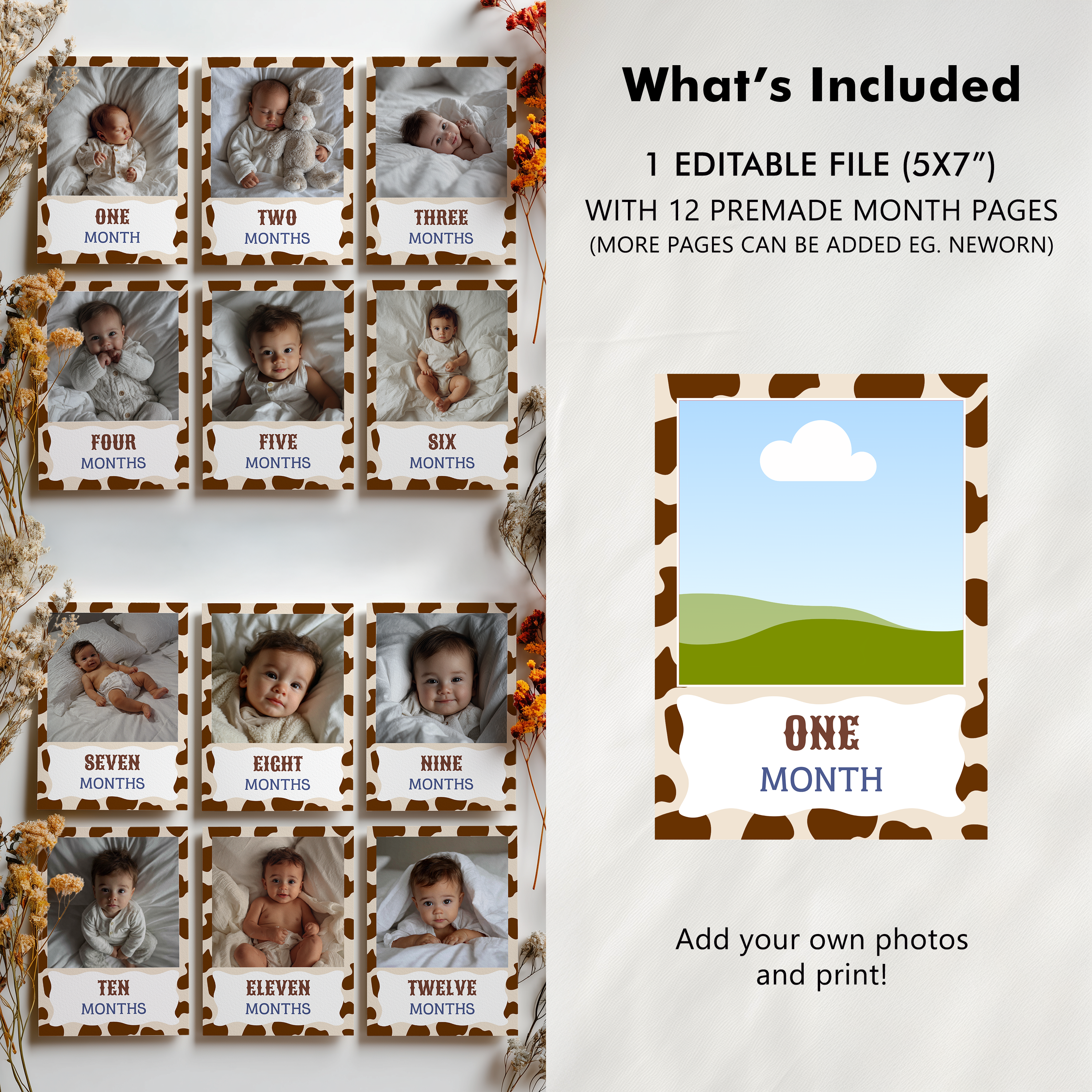 First Rodeo First Year Photos, Cowboy 1st Rodeo Birthday Photos, Baby's First Year Month Photos, Monthly Photo Banner 8539