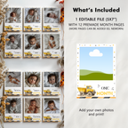 Construction First Year Photos, Yellow Tractors 1st Birthday Photos, Baby's First Year Month Photos, Monthly Photo Banner 9164