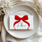 Red Bow Place Card Template Printable, Gender Neutral, Baby Shower Editable Place Cards 9301