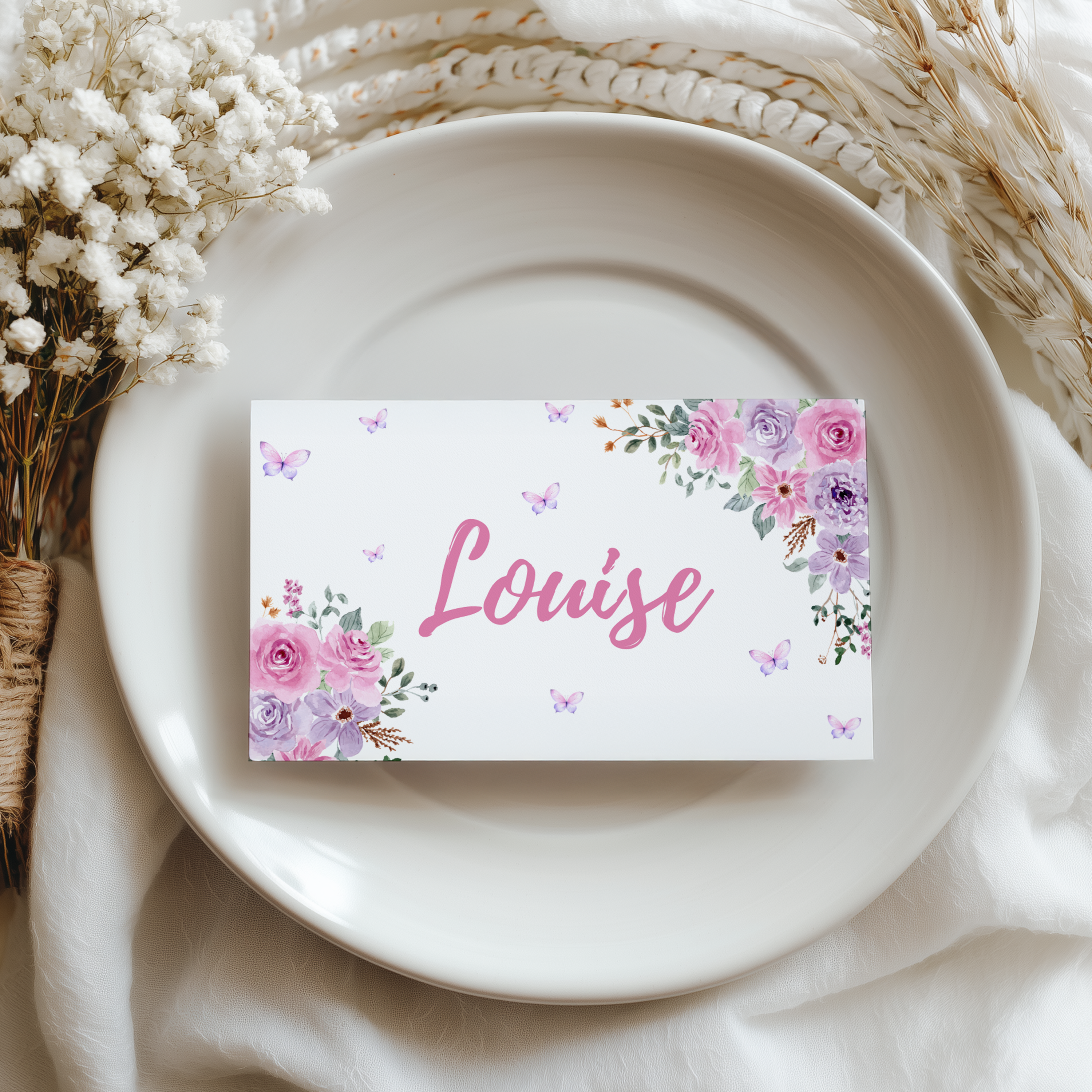 Baby in Bloom Place Card Template Printable, Girl, Flowers Editable Place Cards 9196