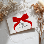 Red Bow Place Card Template Printable, Gender Neutral, Baby Shower Editable Place Cards 9301