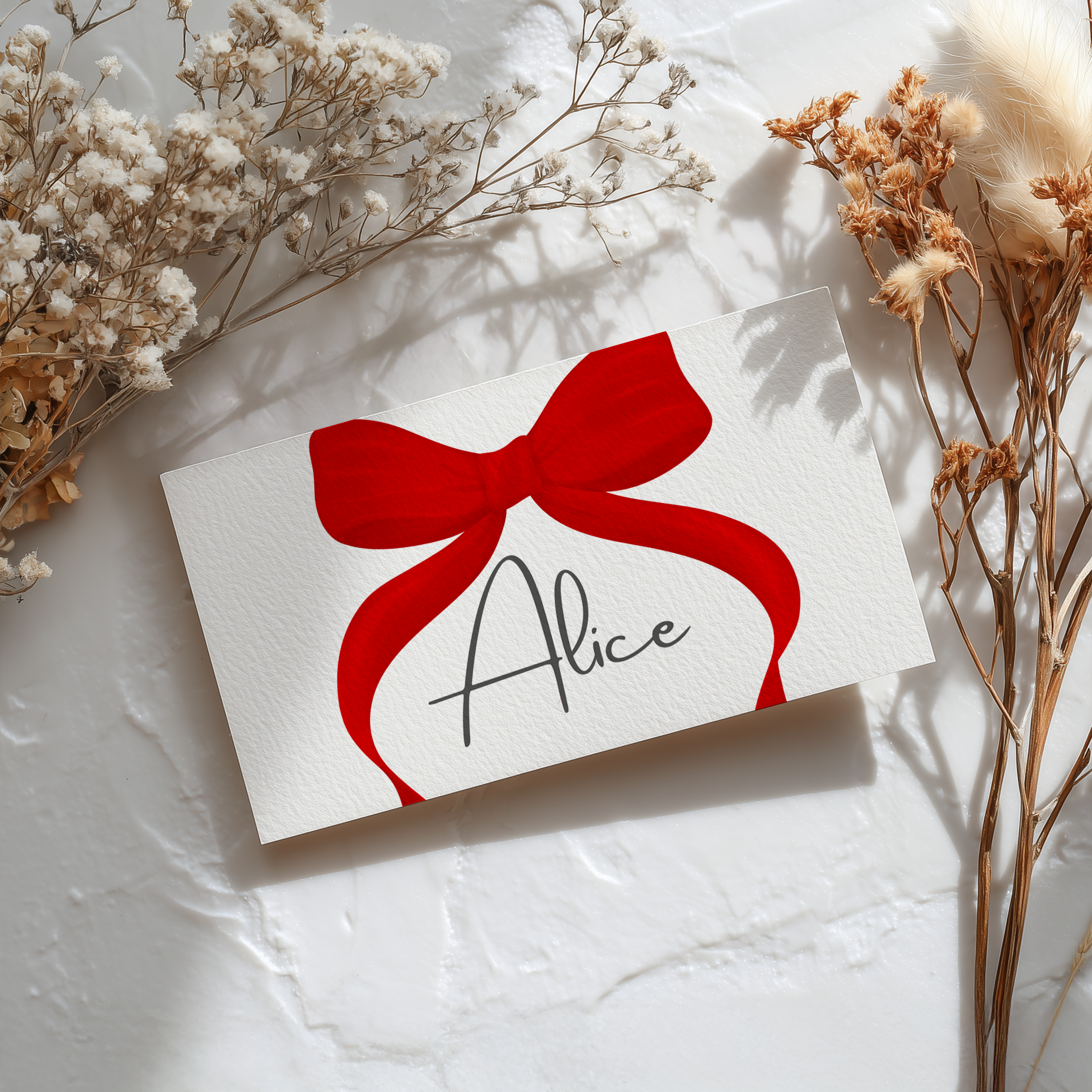 Red Bow Place Card Template Printable, Gender Neutral, Baby Shower Editable Place Cards 9301