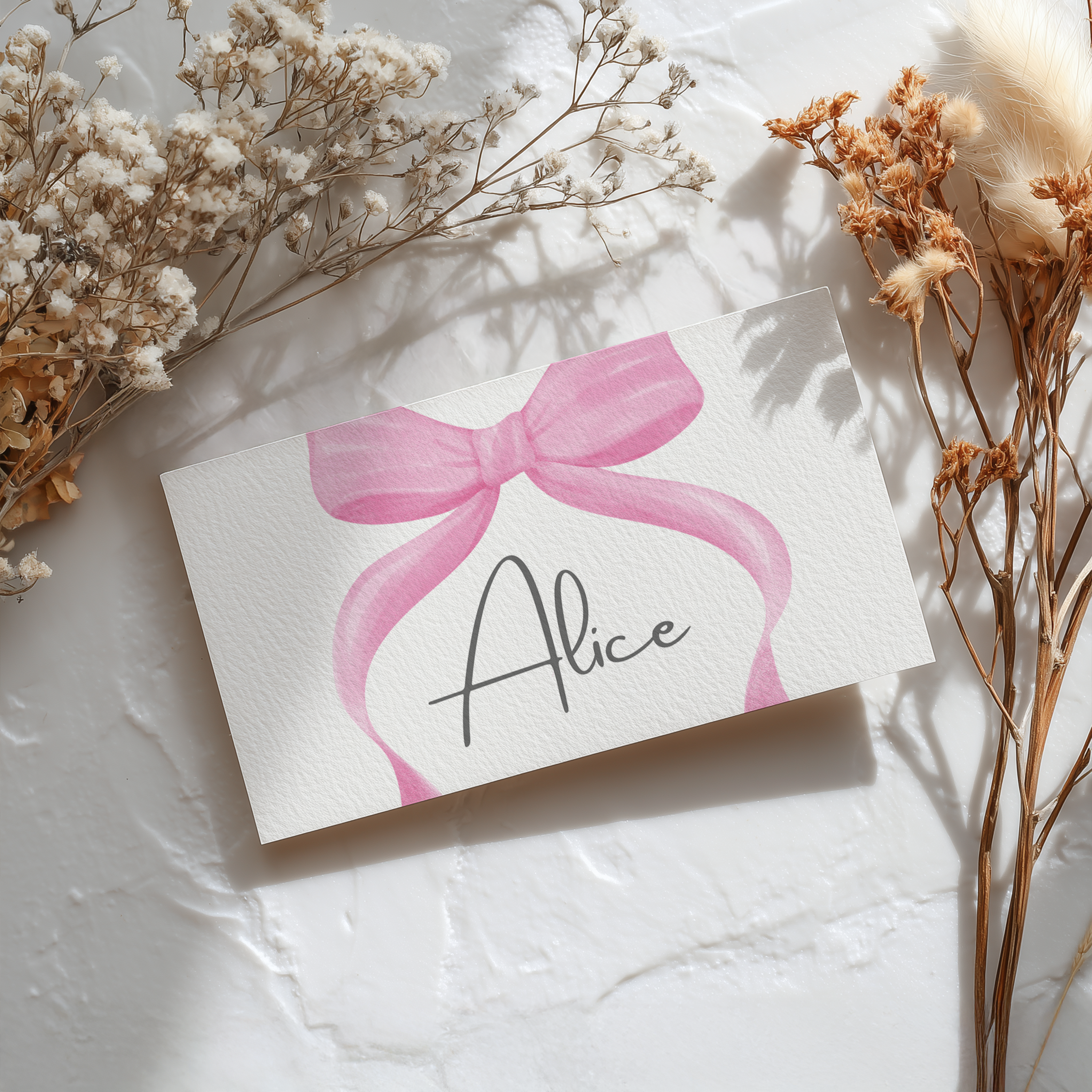 Pink Bow Place Card Template Printable, Baby Girl, Coquette Editable Place Cards 9303