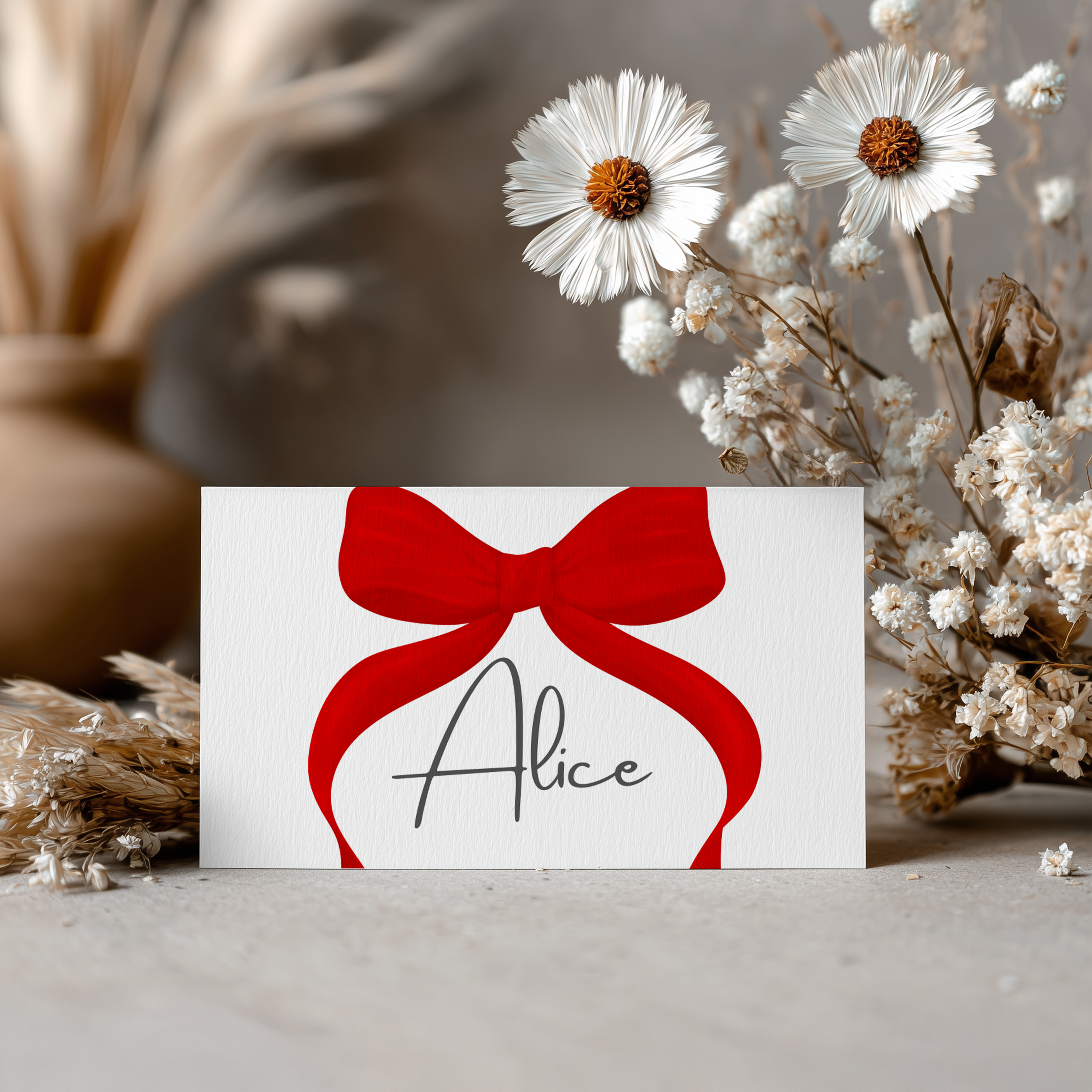 Red Bow Place Card Template Printable, Gender Neutral, Baby Shower Editable Place Cards 9301