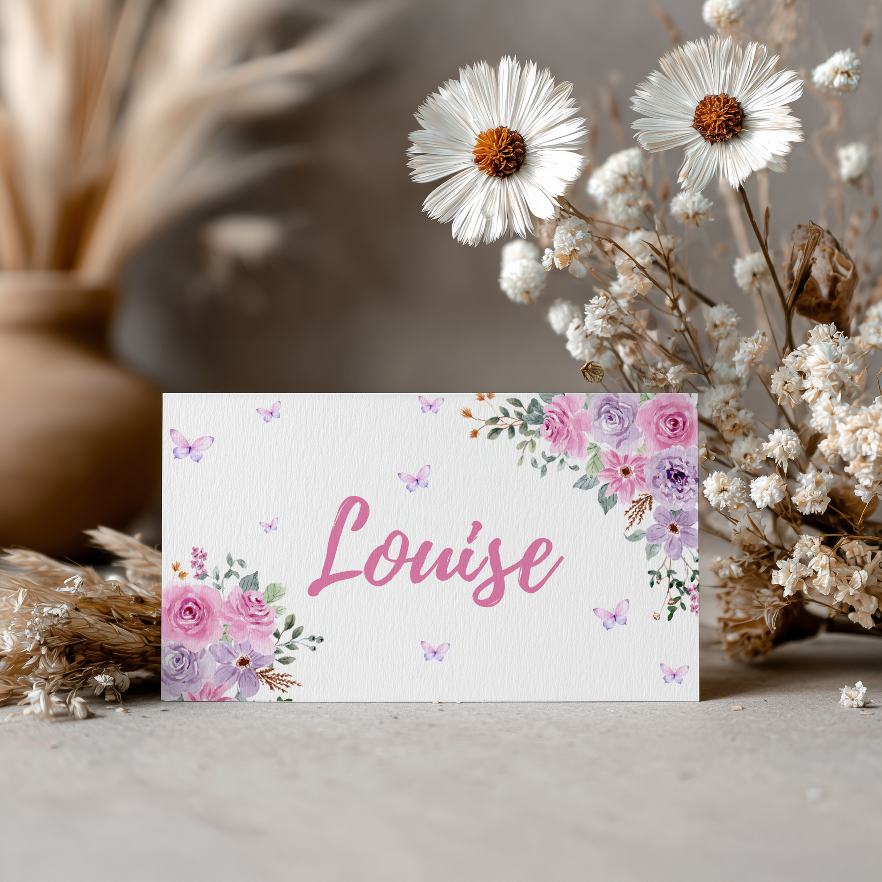 Baby in Bloom Place Card Template Printable, Girl, Flowers Editable Place Cards 9196